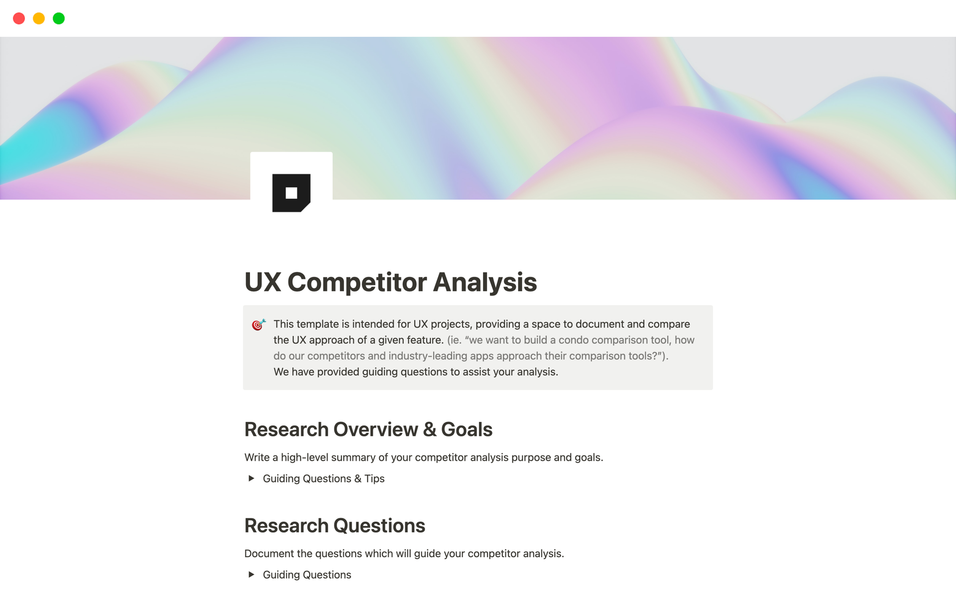 A template preview for UX Competitor Analysis