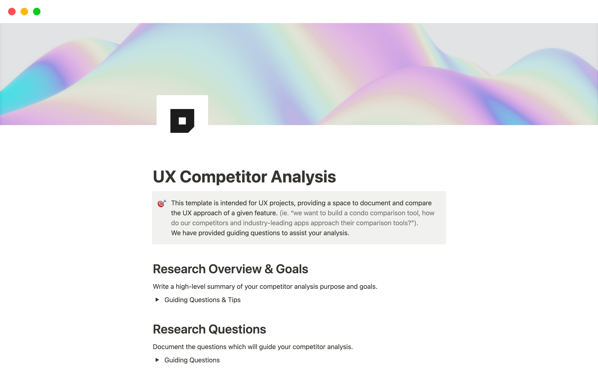 Eine Vorlagenvorschau für UX Competitor Analysis