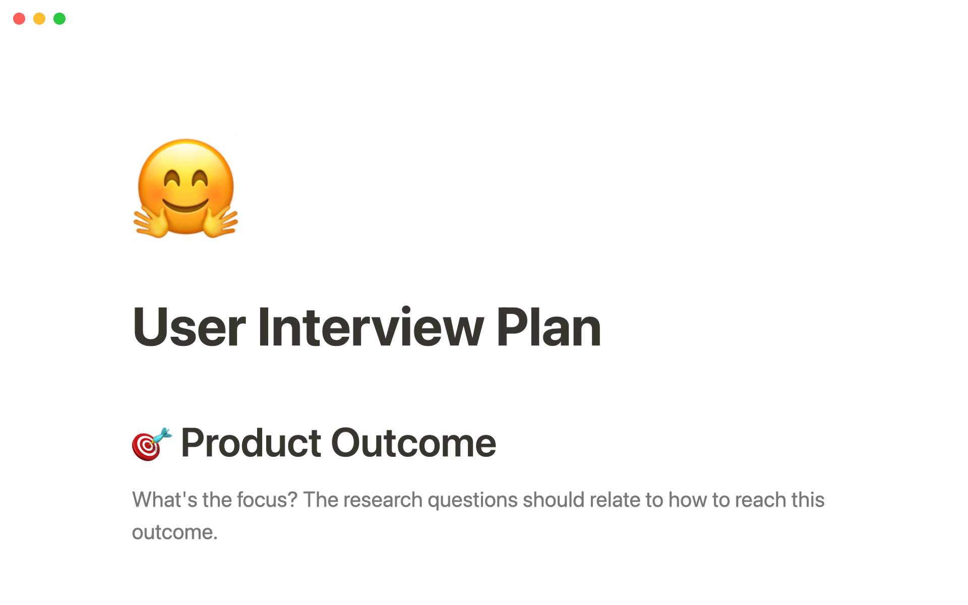 Vista previa de una plantilla para Continuous user interview