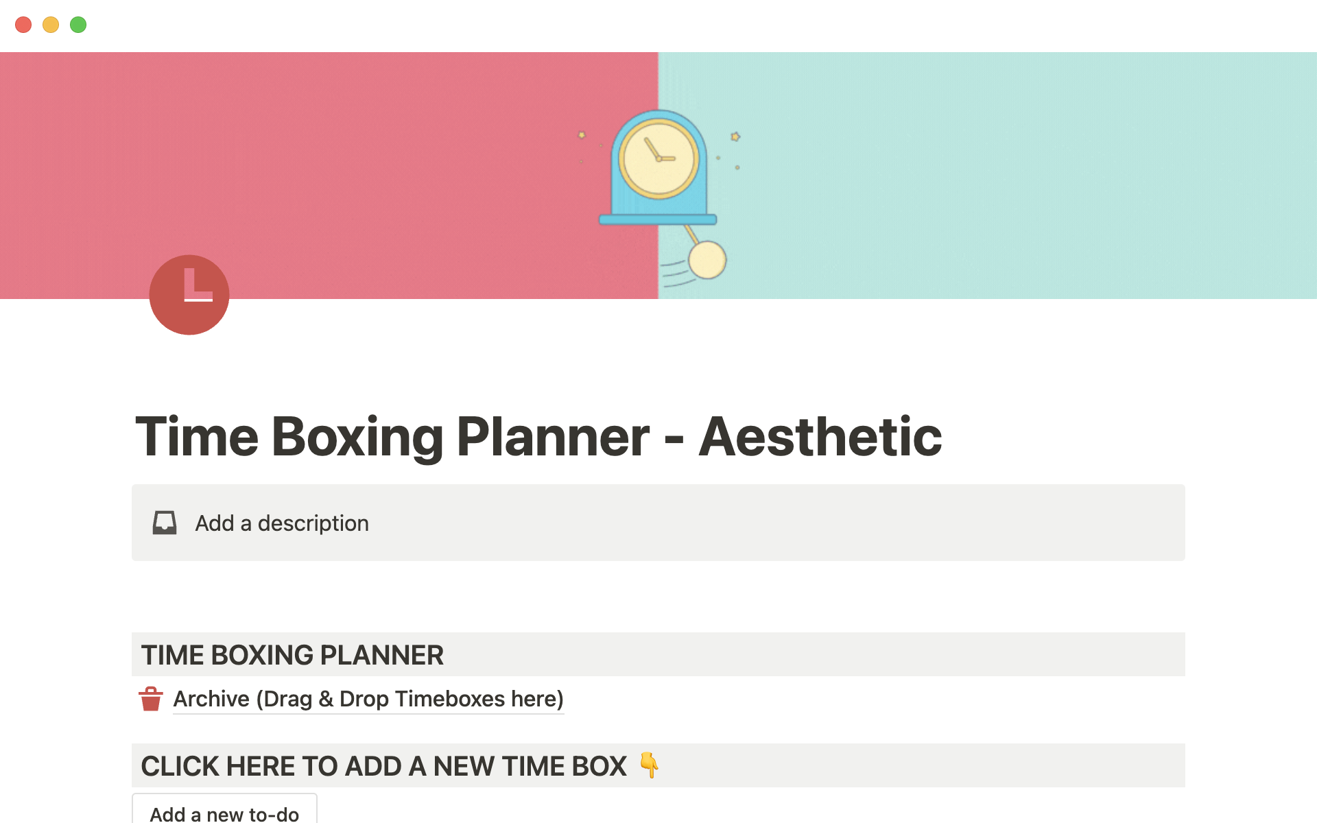 Time Boxing Plannerのテンプレートのプレビュー