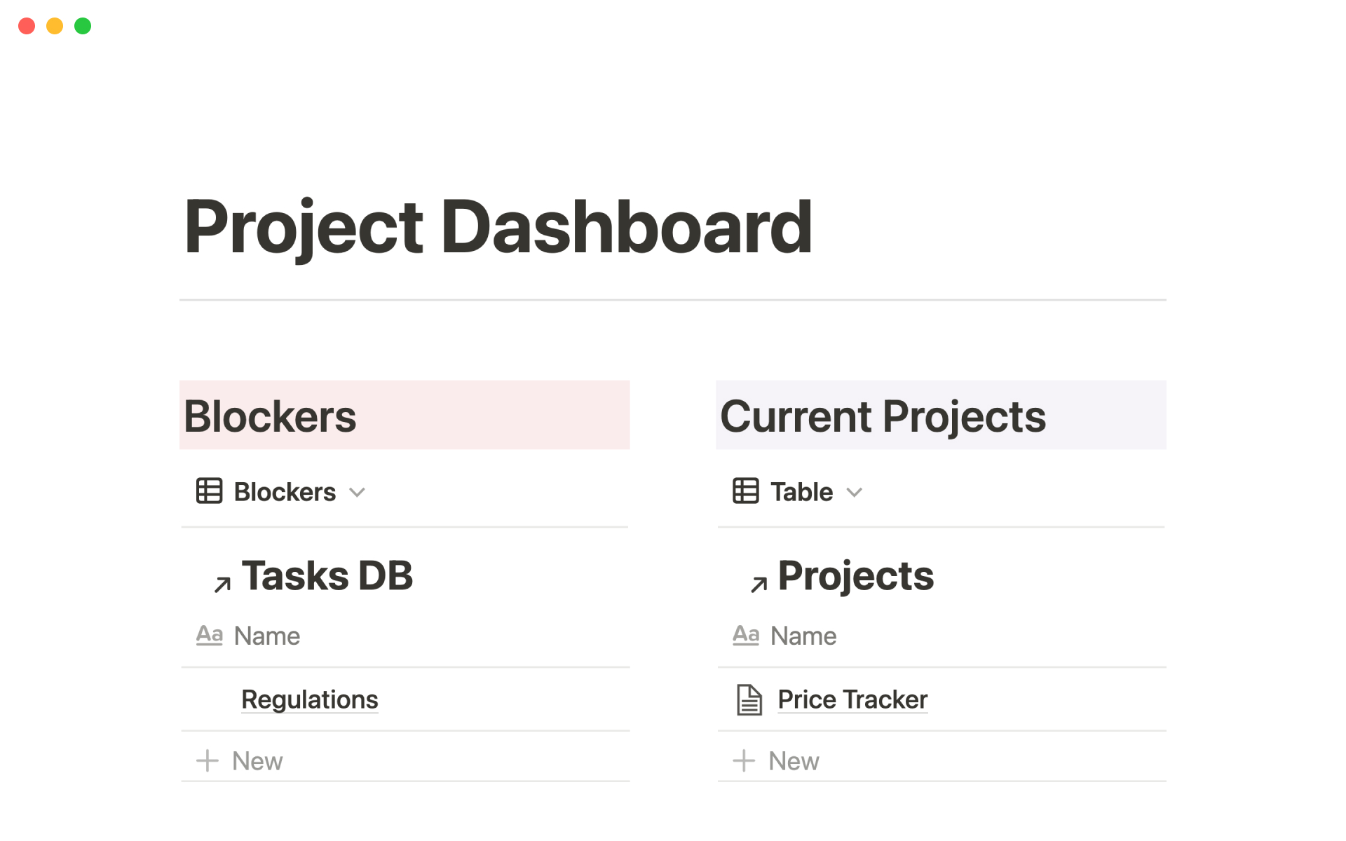 A template preview for Project dashboard