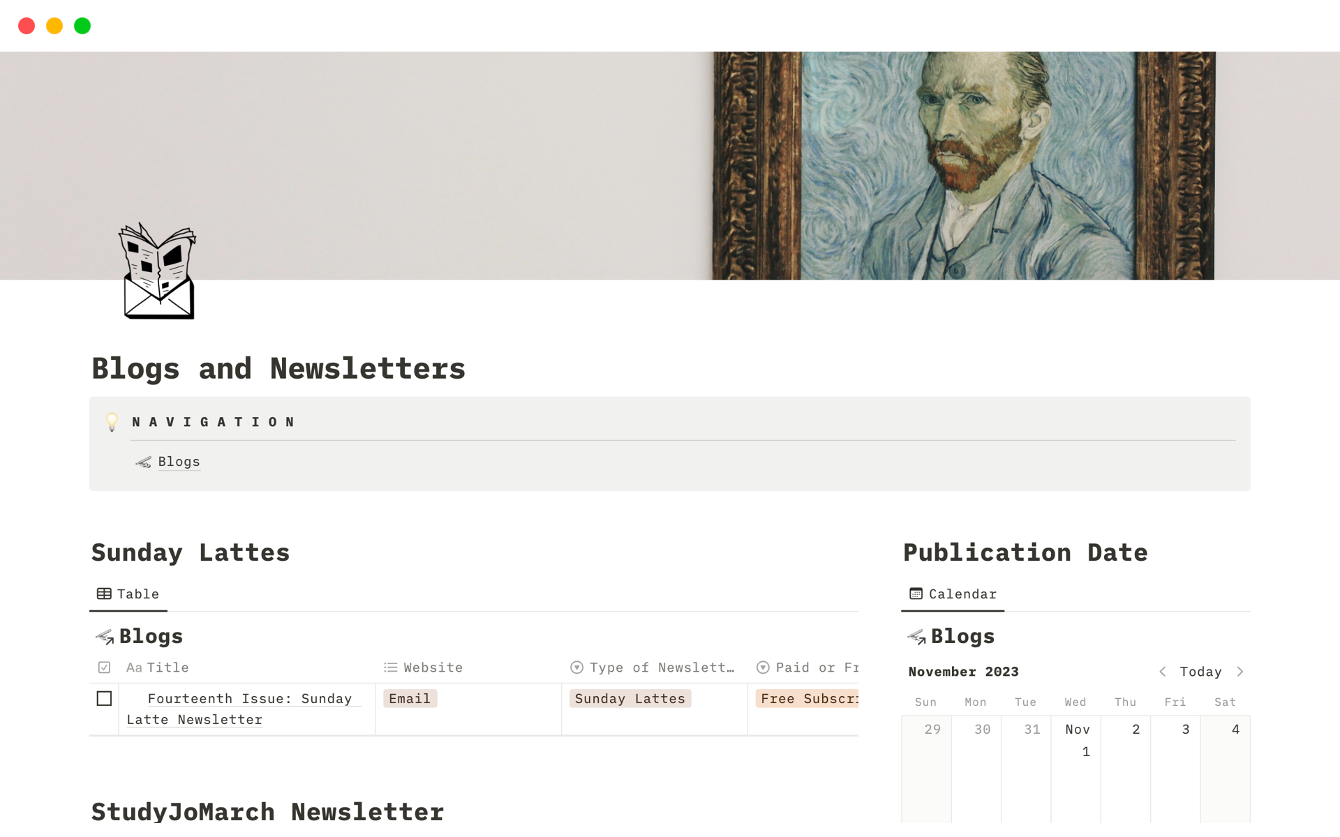 A template preview for Blogs and Newsletters