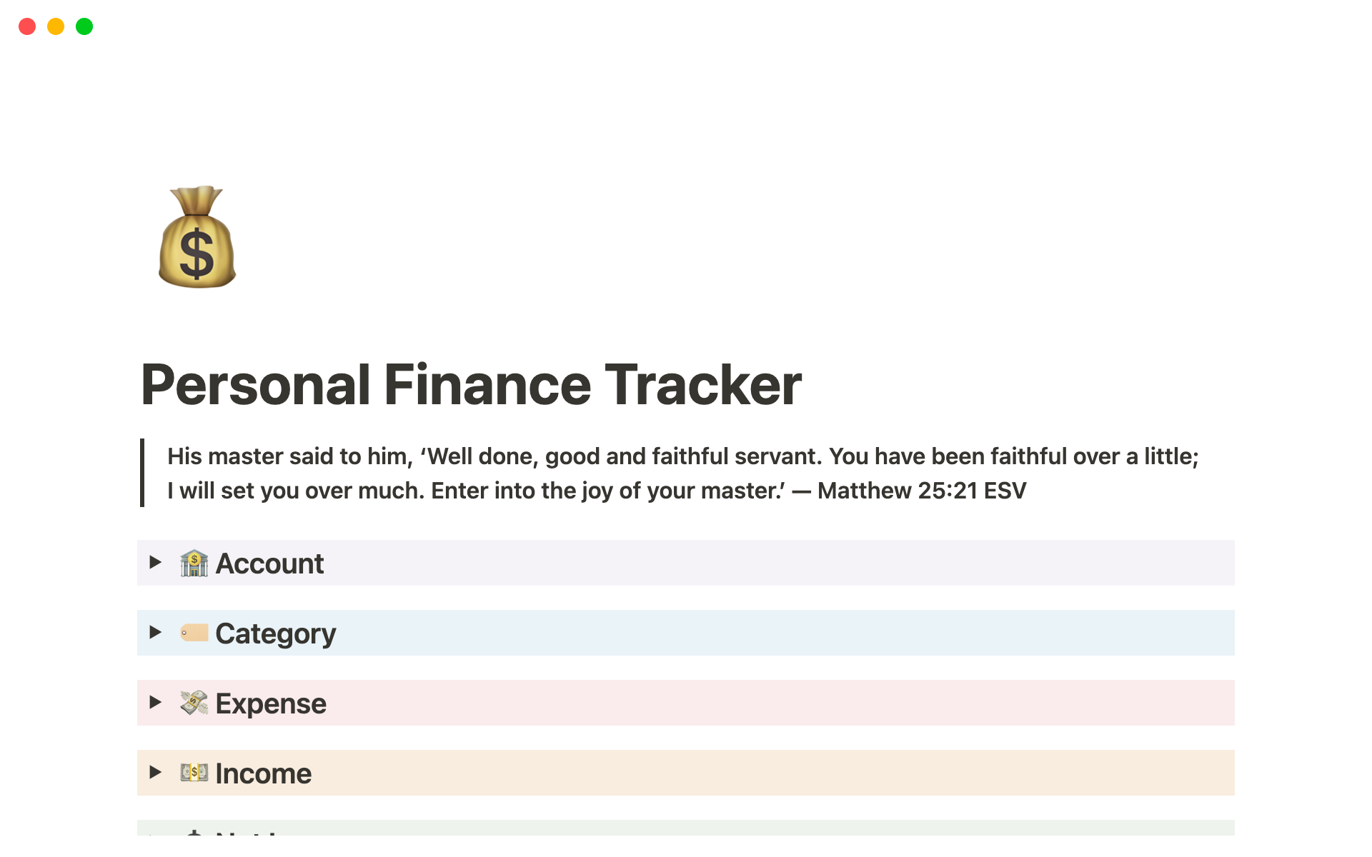 Personal Finance Trackerのテンプレートのプレビュー