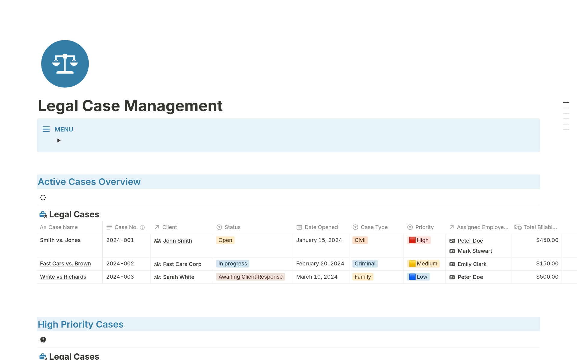 Legal Case Management by Anaïs Notion Template