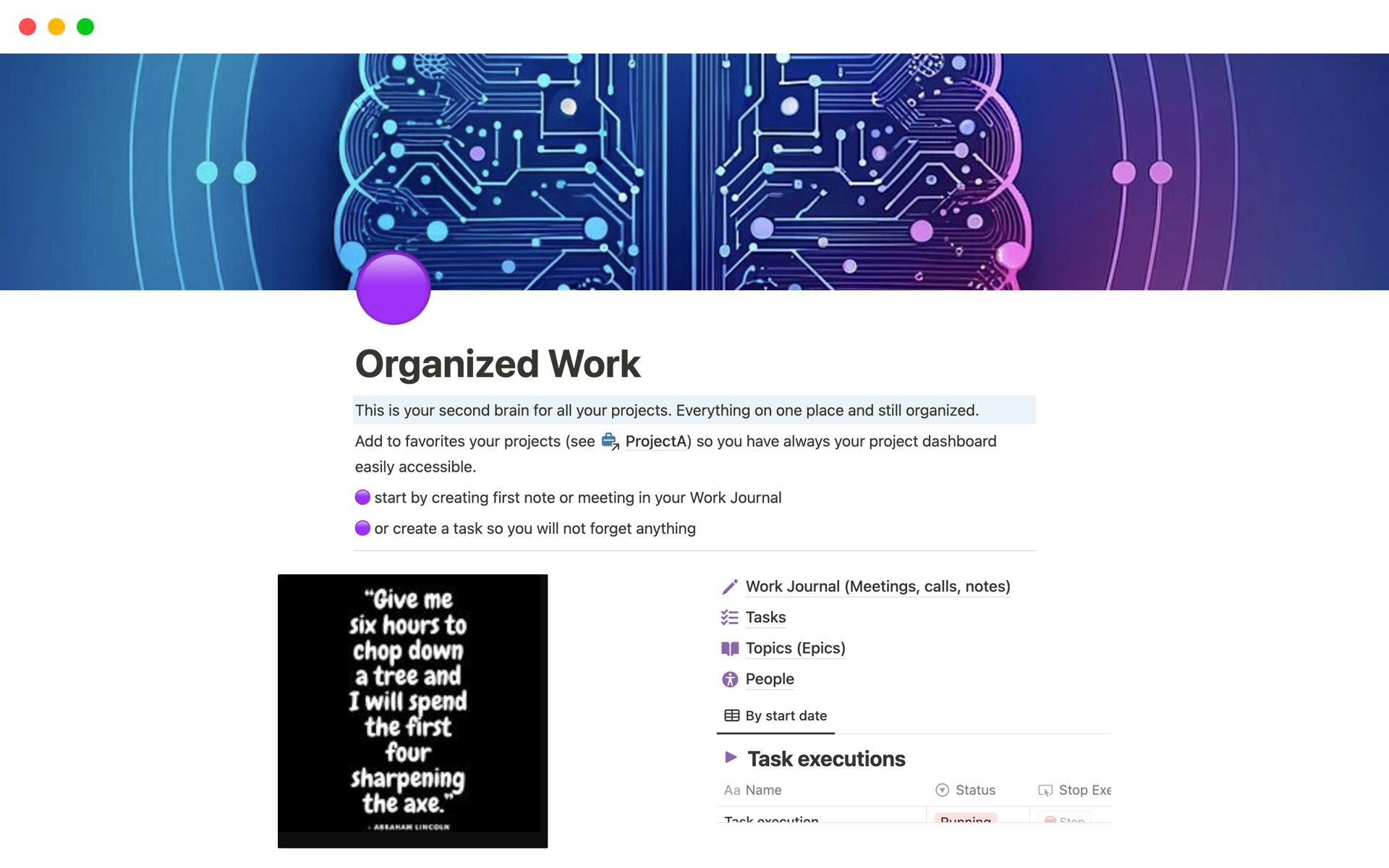 A template preview for Organized Work