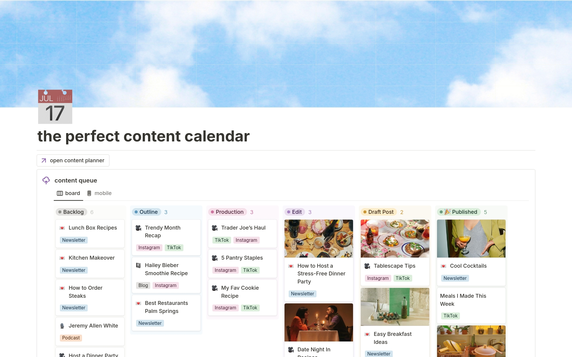 A template preview for The Perfect Content Planner