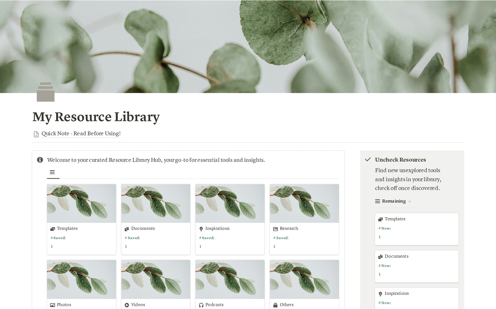 A template preview for My Resource Library Hub