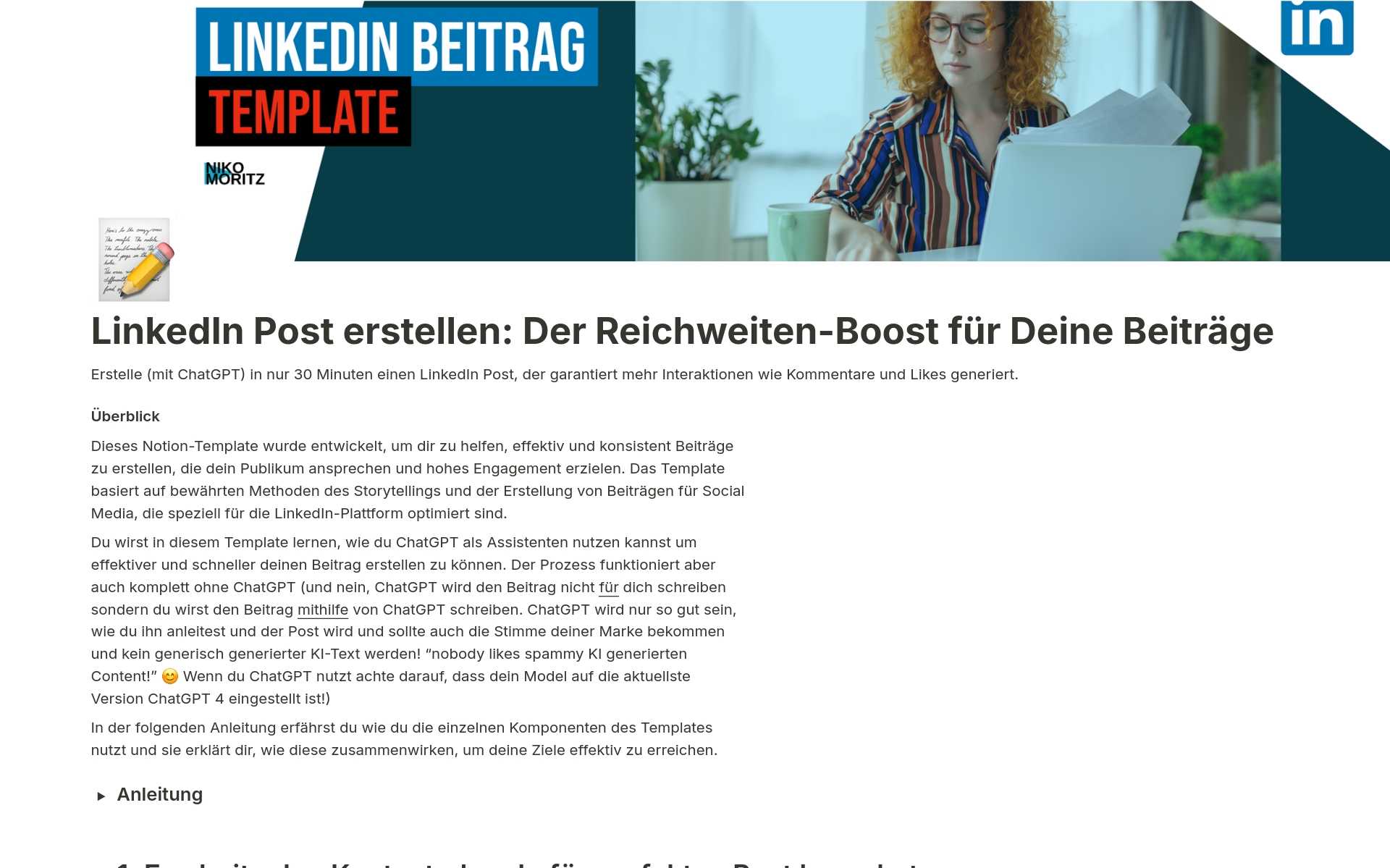 En förhandsgranskning av mallen för LinkedIn Post Reichweiten Boost