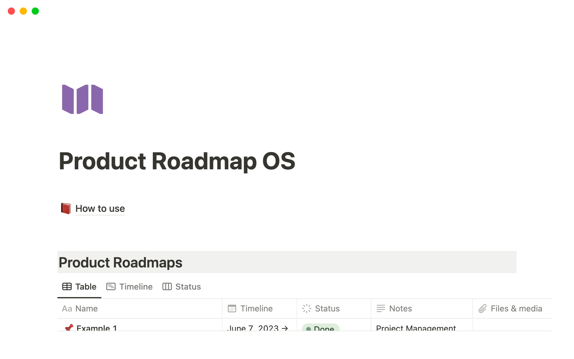 Uma prévia do modelo para The Best Product Roadmap OS