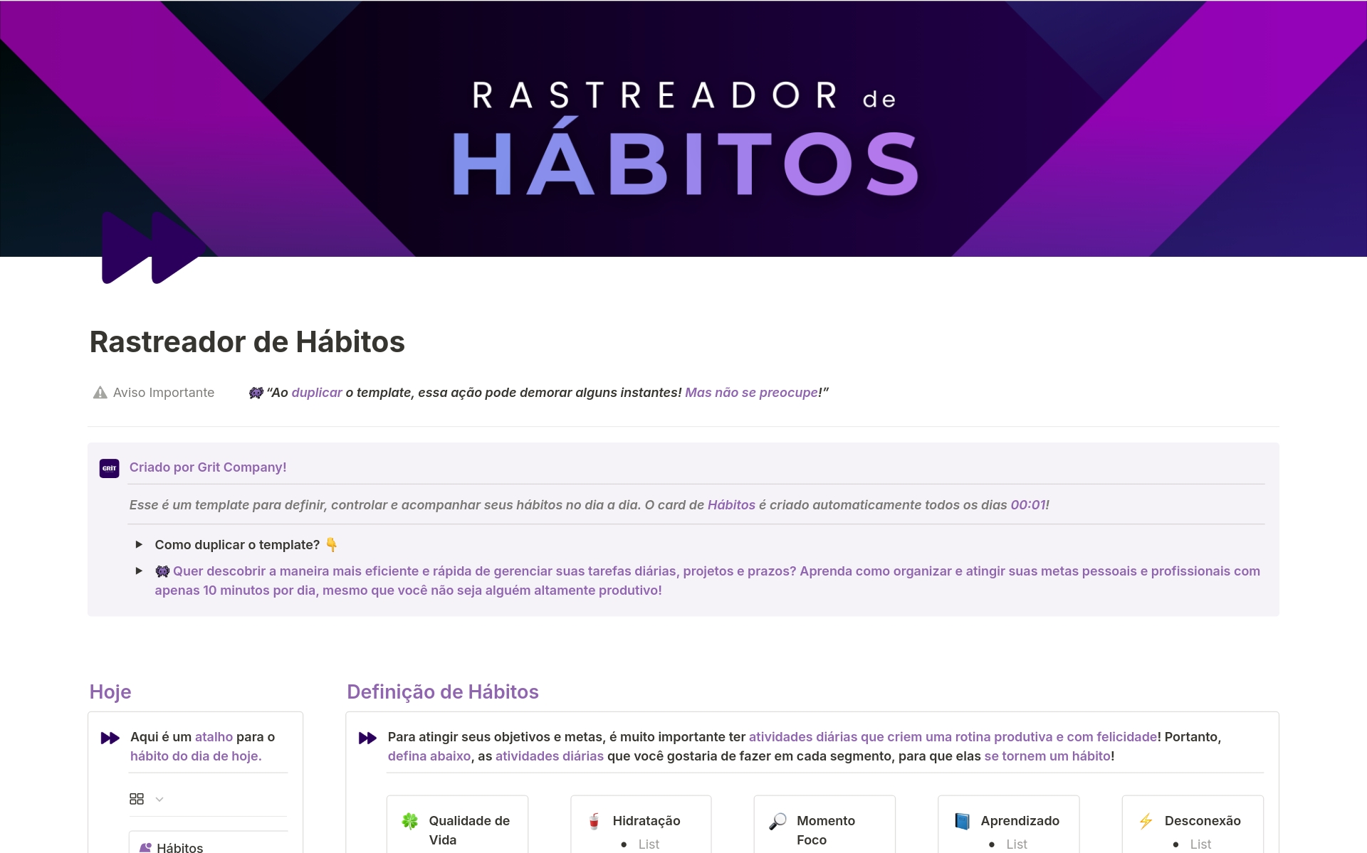 En forhåndsvisning av mal for Rastreador de Hábitos