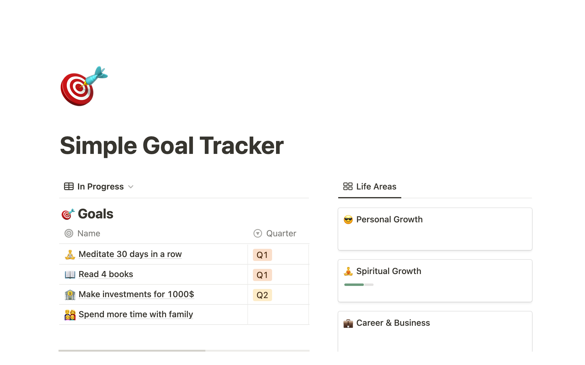 Vista previa de una plantilla para Simple Goal Tracker