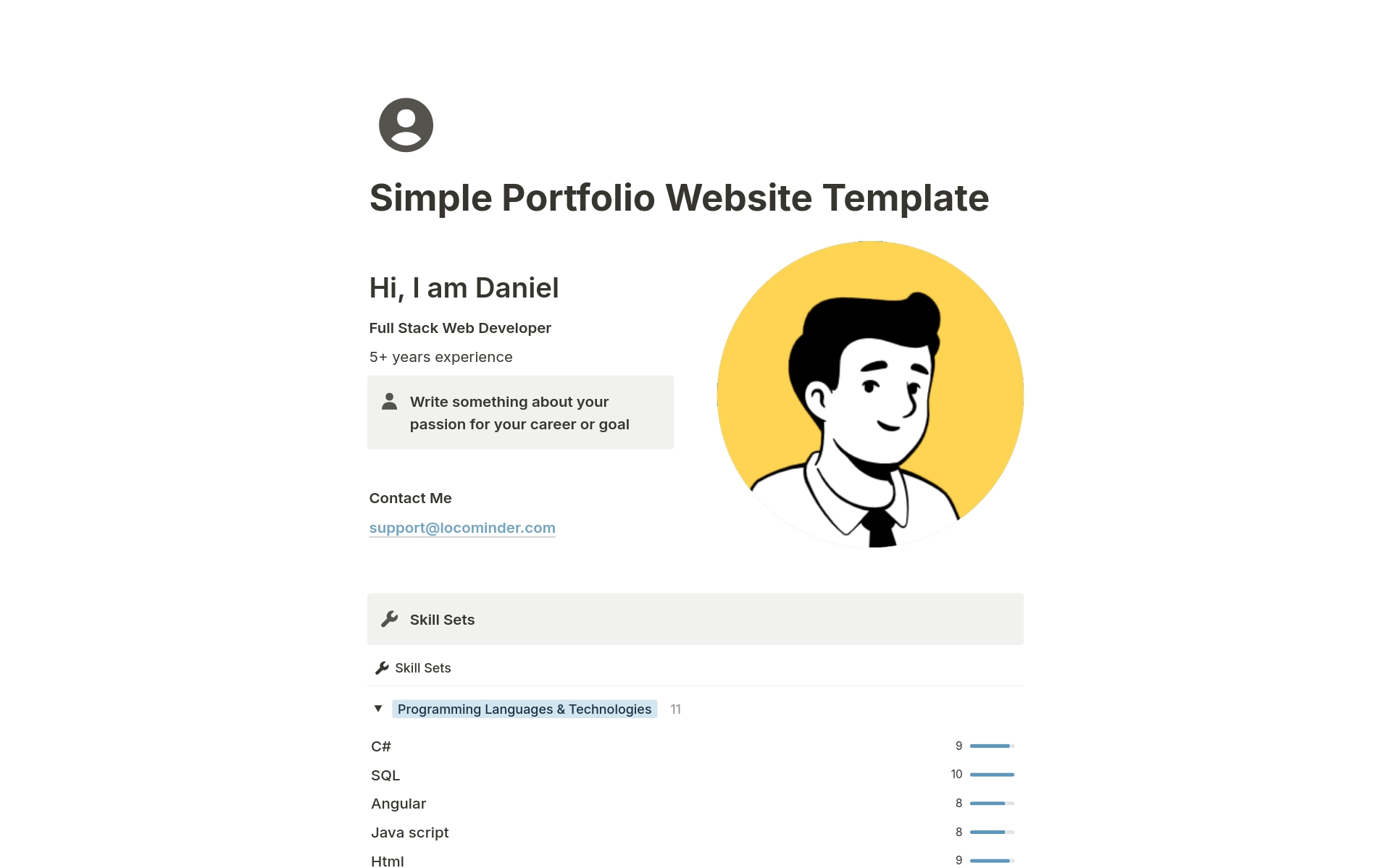 En förhandsgranskning av mallen för Simple Portfolio Website