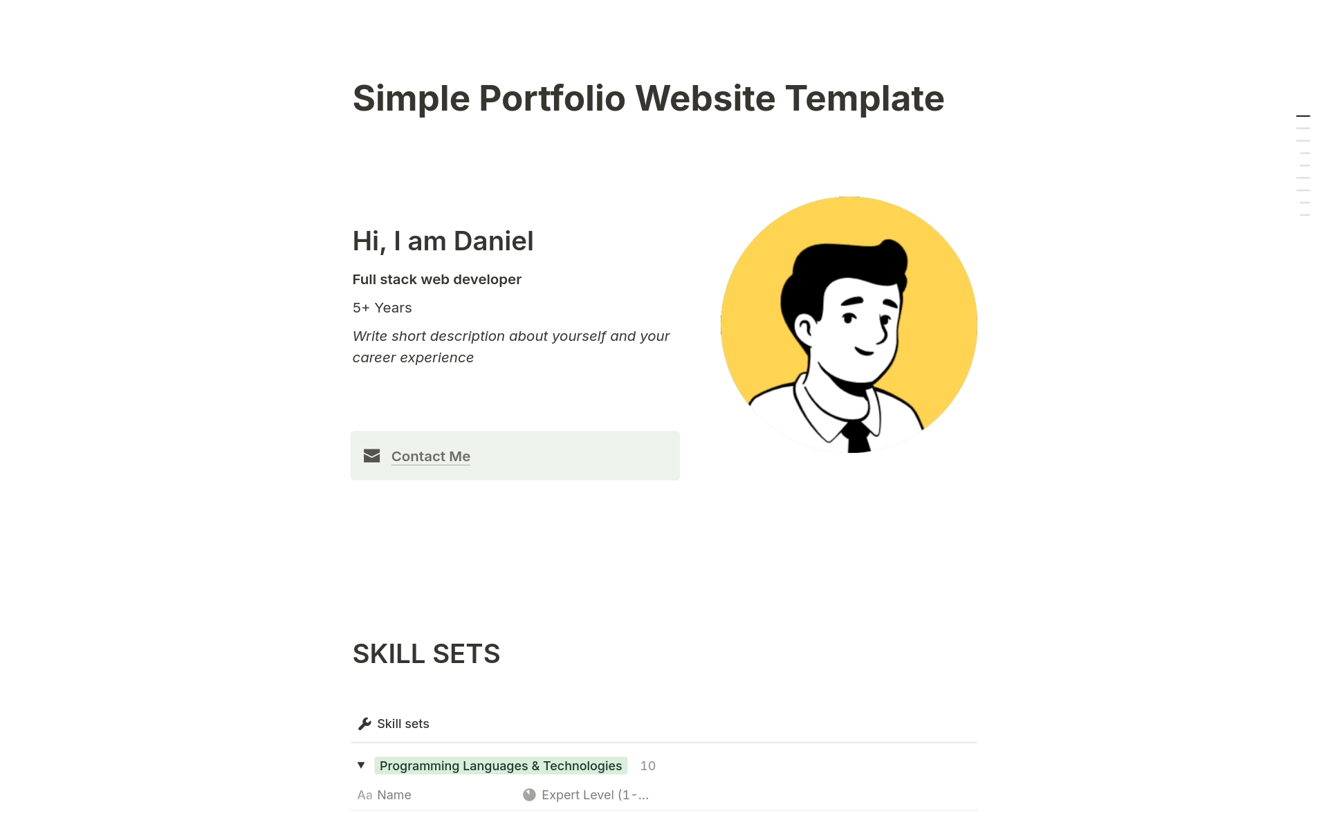 Vista previa de una plantilla para Simple Portfolio Website