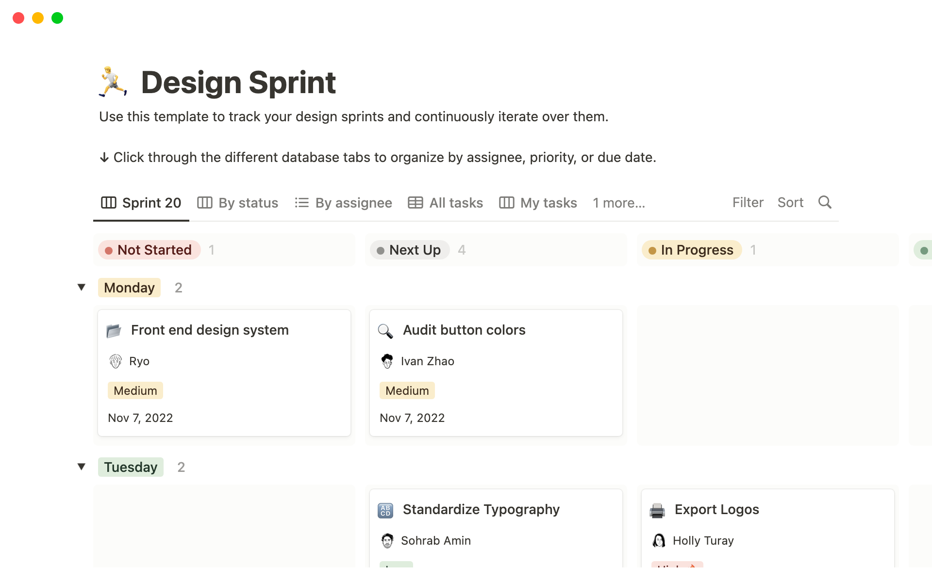 A template preview for Design Sprint
