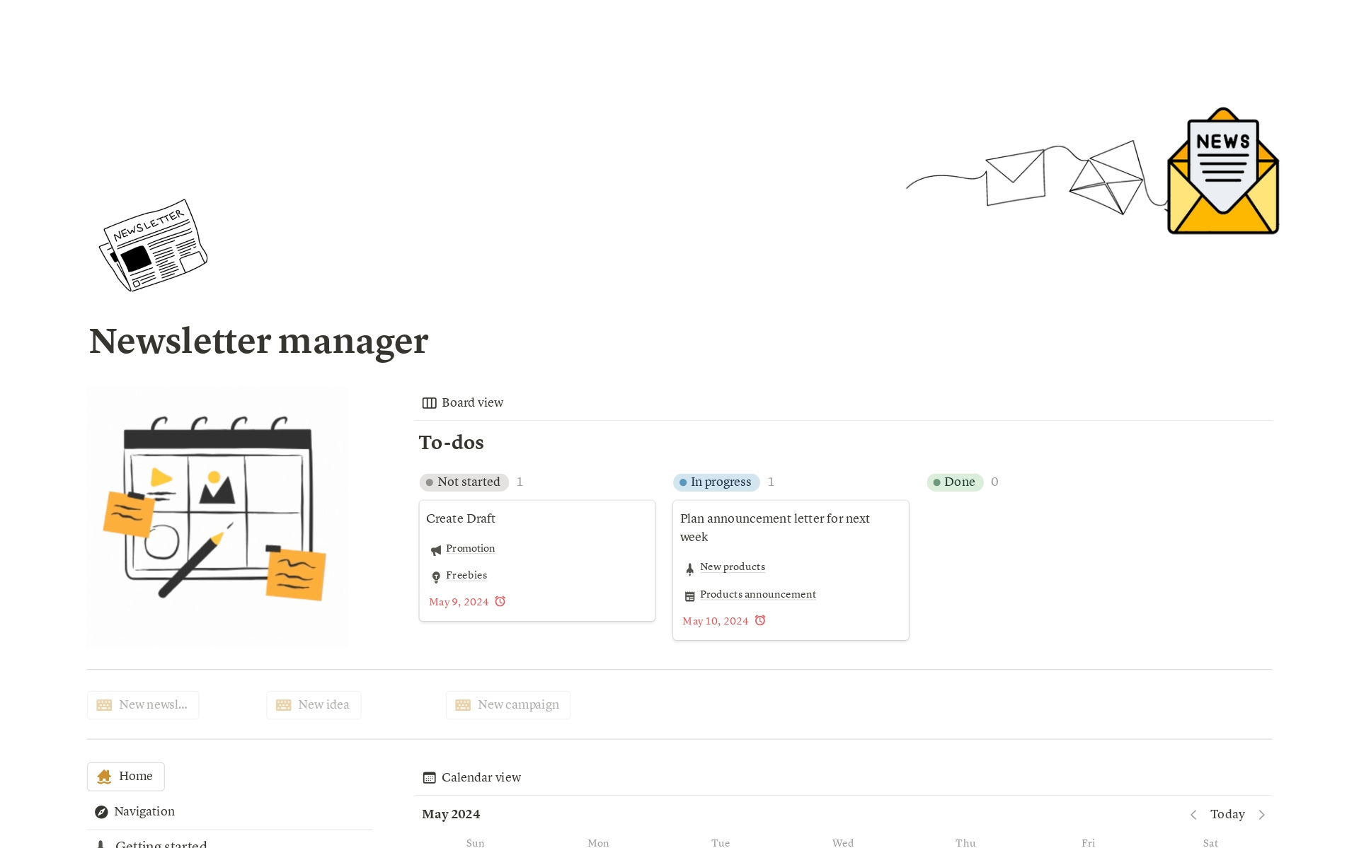 A template preview for Newsletter manager
