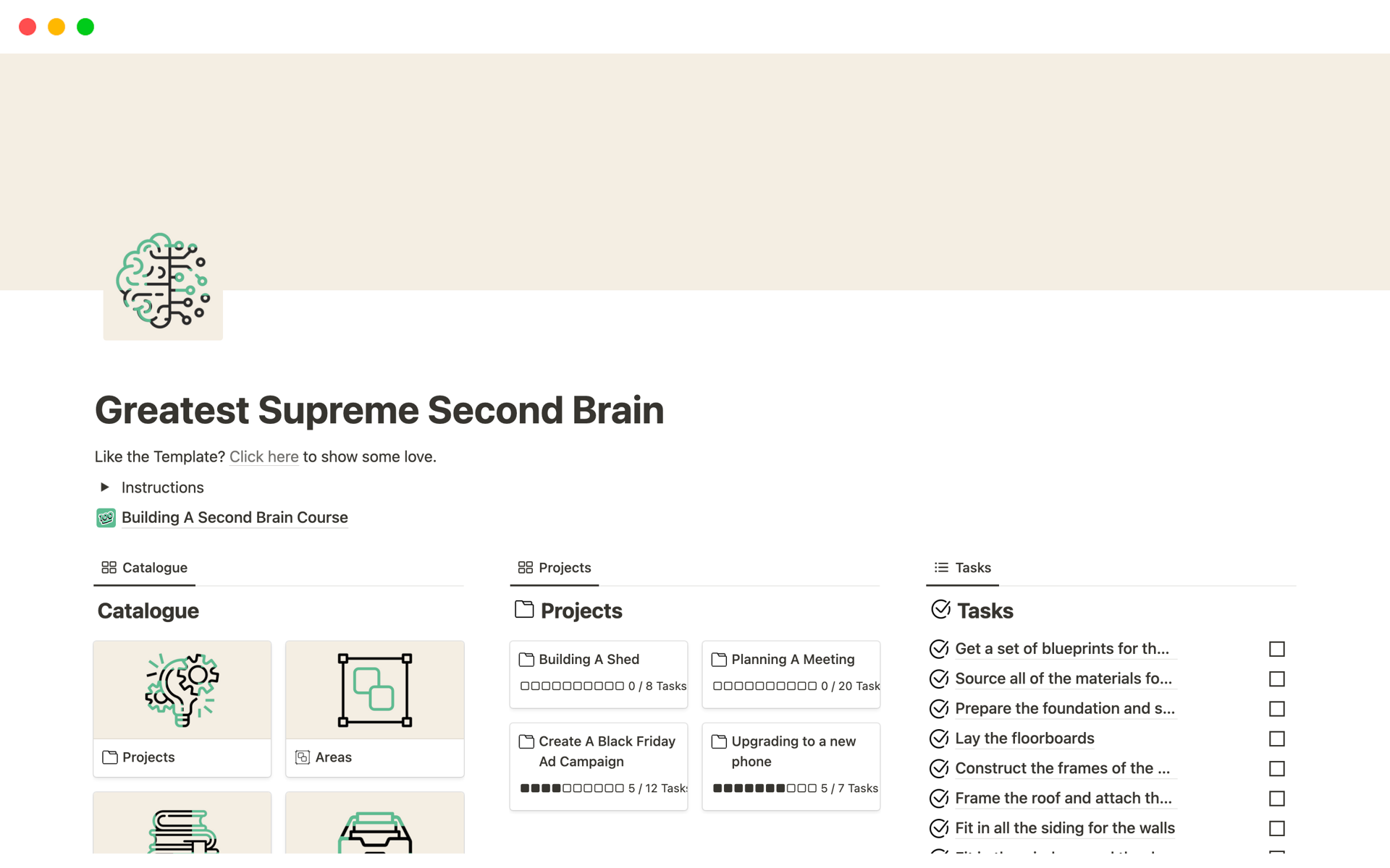 A template preview for Supreme Second Brain