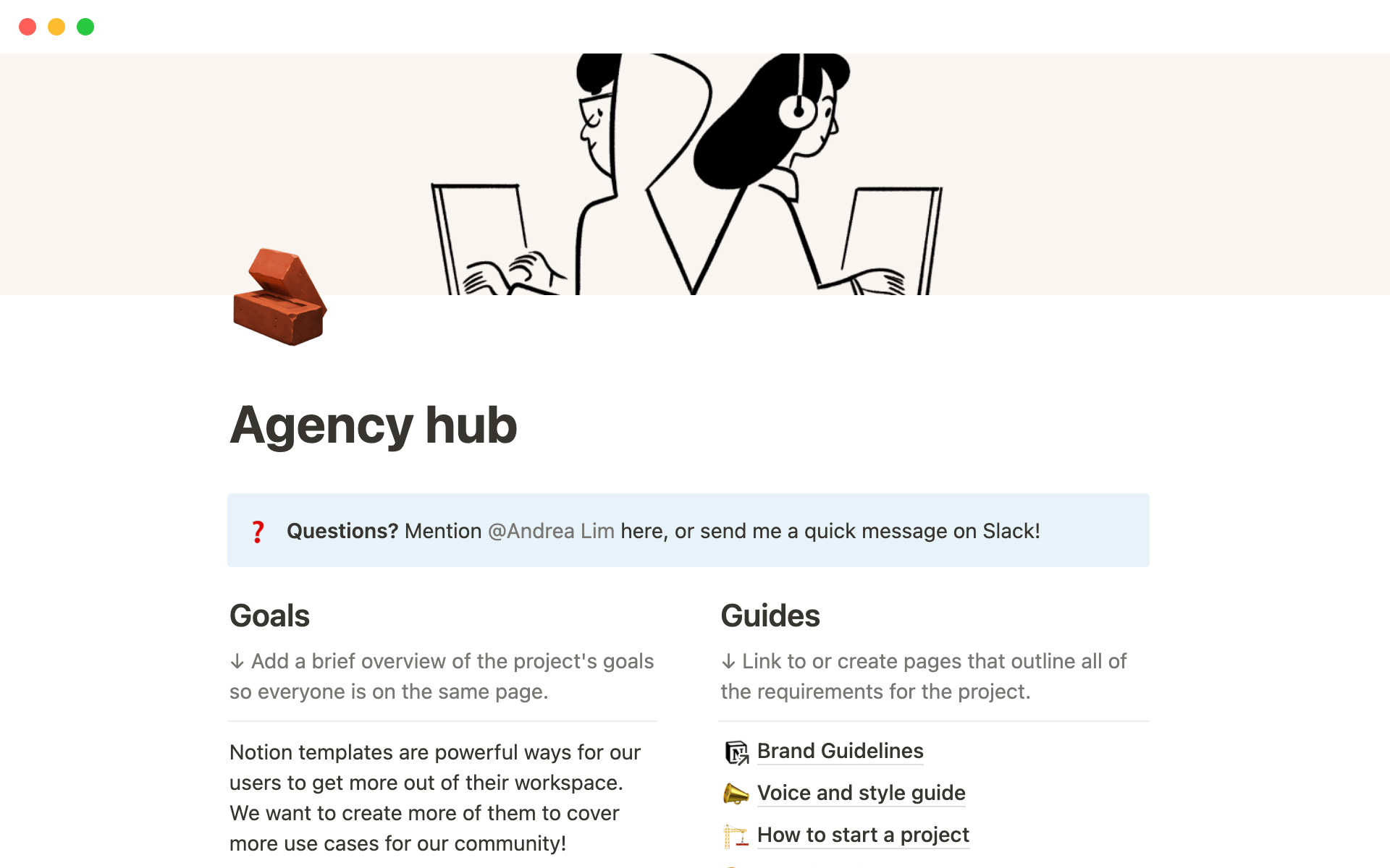 A template preview for Notion's agency hub