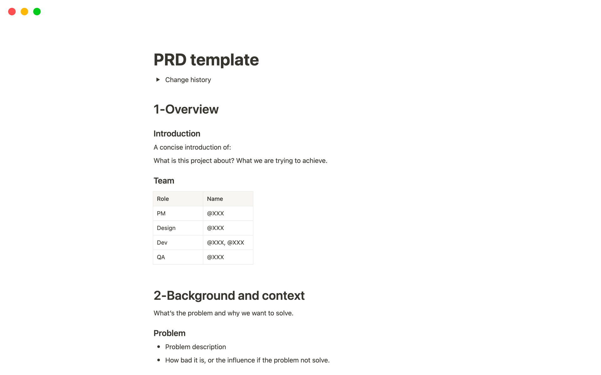 A template preview for PRD for Software