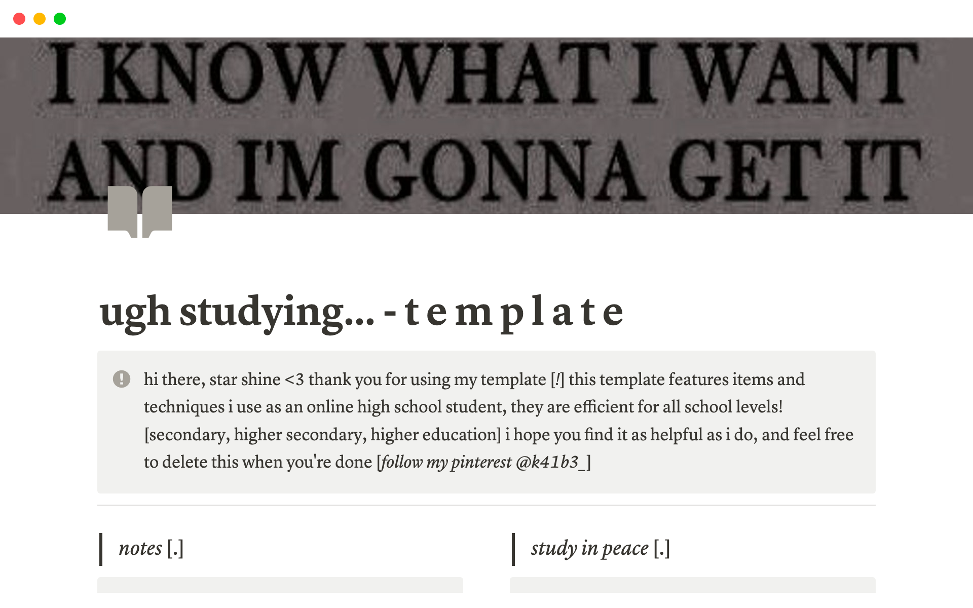 A template preview for Ugh studying template