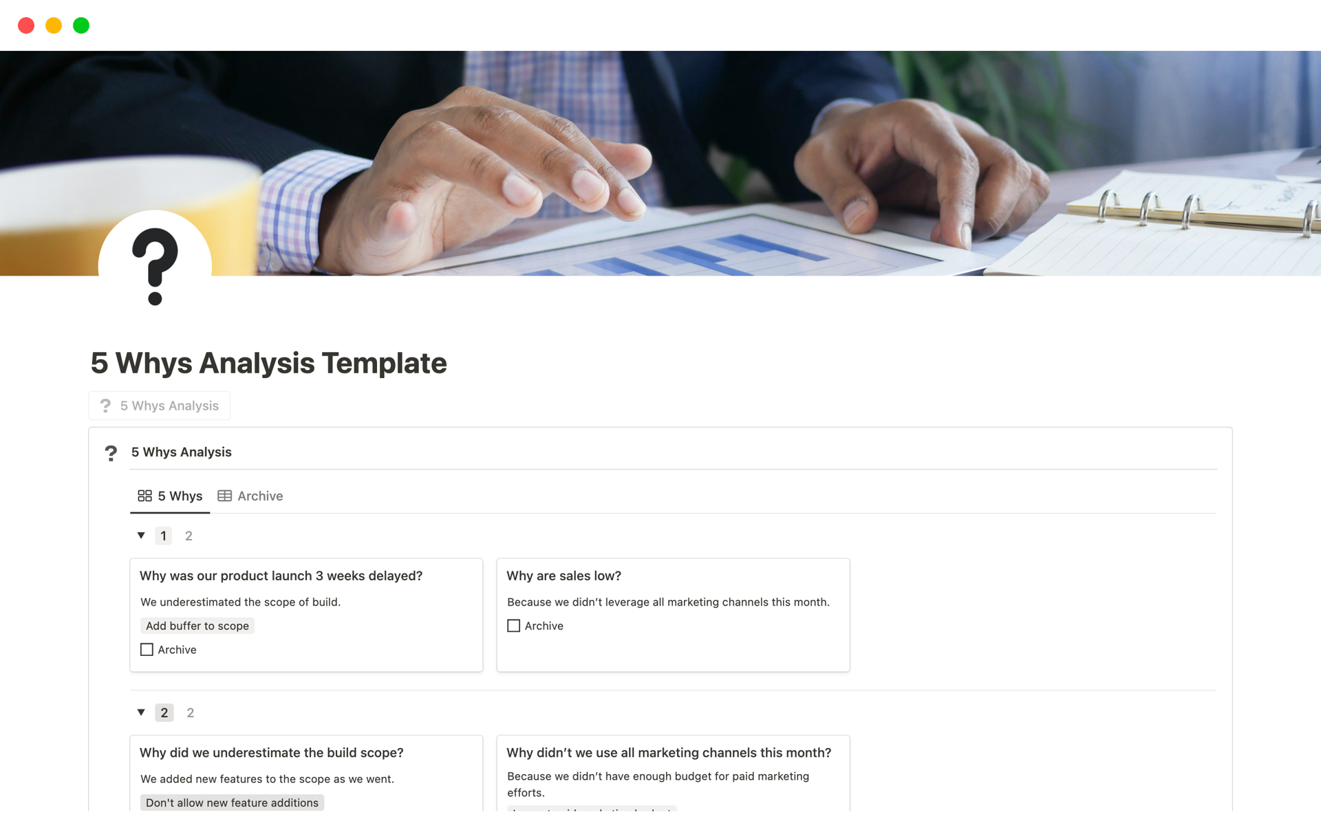 Simplify Problem-Solving and Drive Sustainable Growth Effortlessly with Our Notion 5 Whys Template