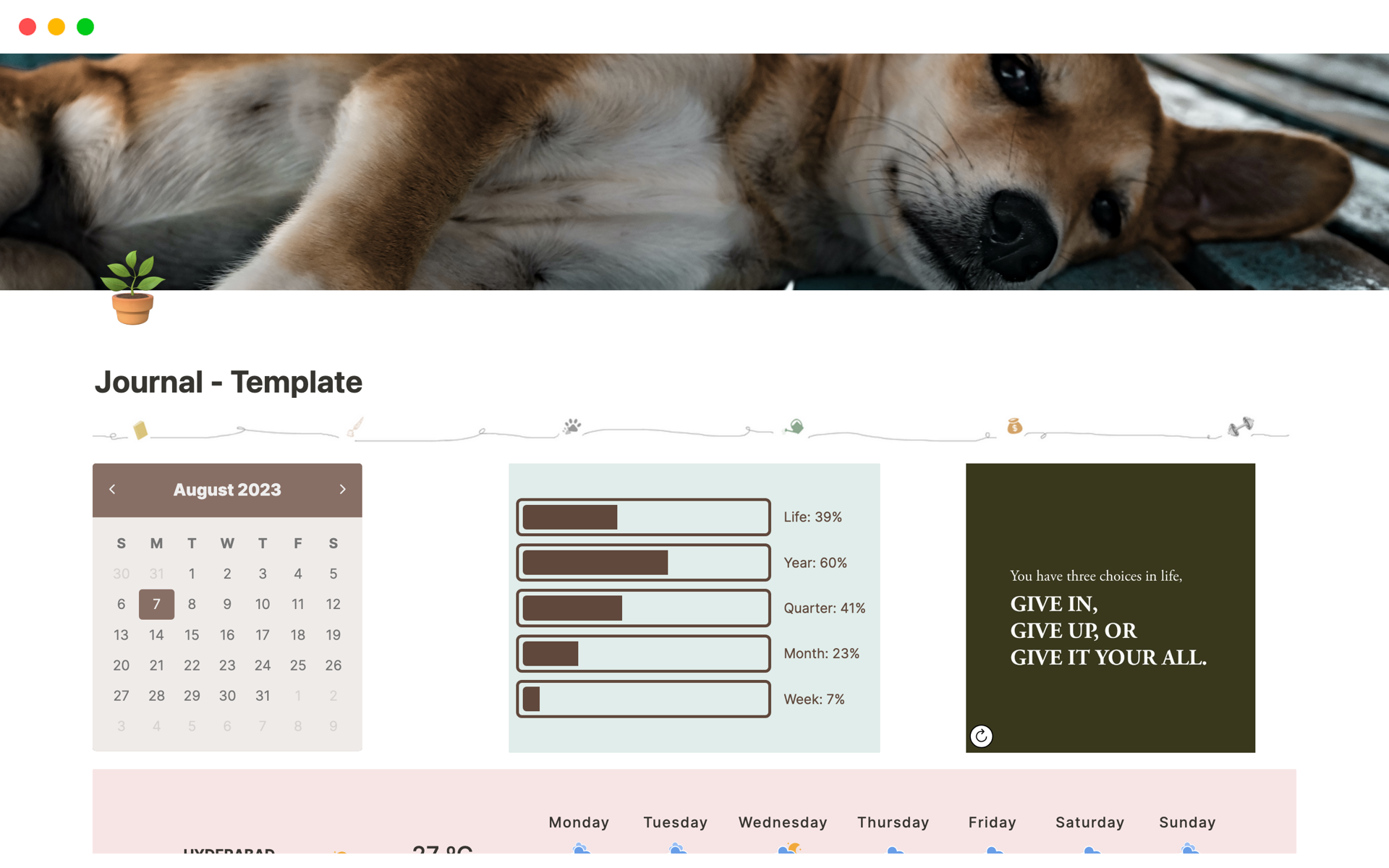 A template preview for Everyday Journal and Focus Calendar