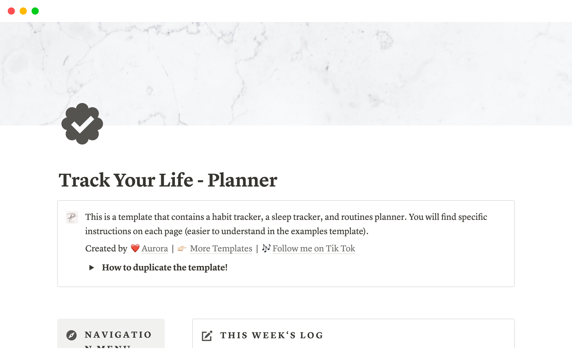 Track Your Life - Plannerのテンプレートのプレビュー