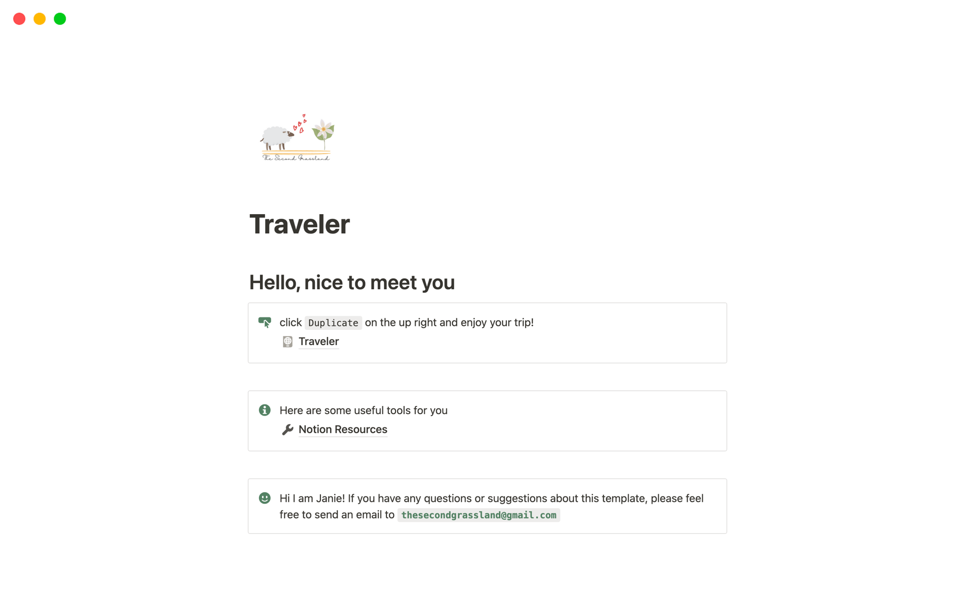 Traveler Notion Template