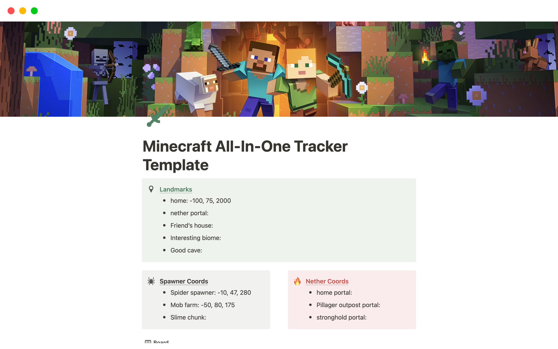 A template preview for Minecraft All-In-One Tracker