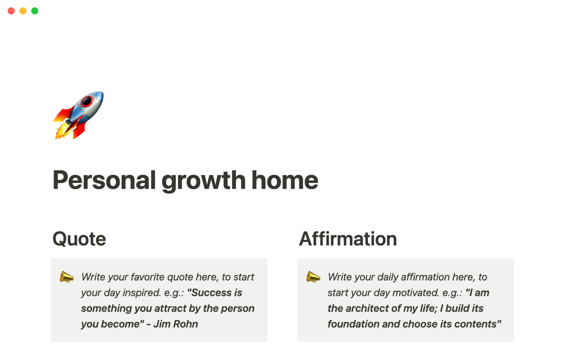 A template preview for Personal growth home