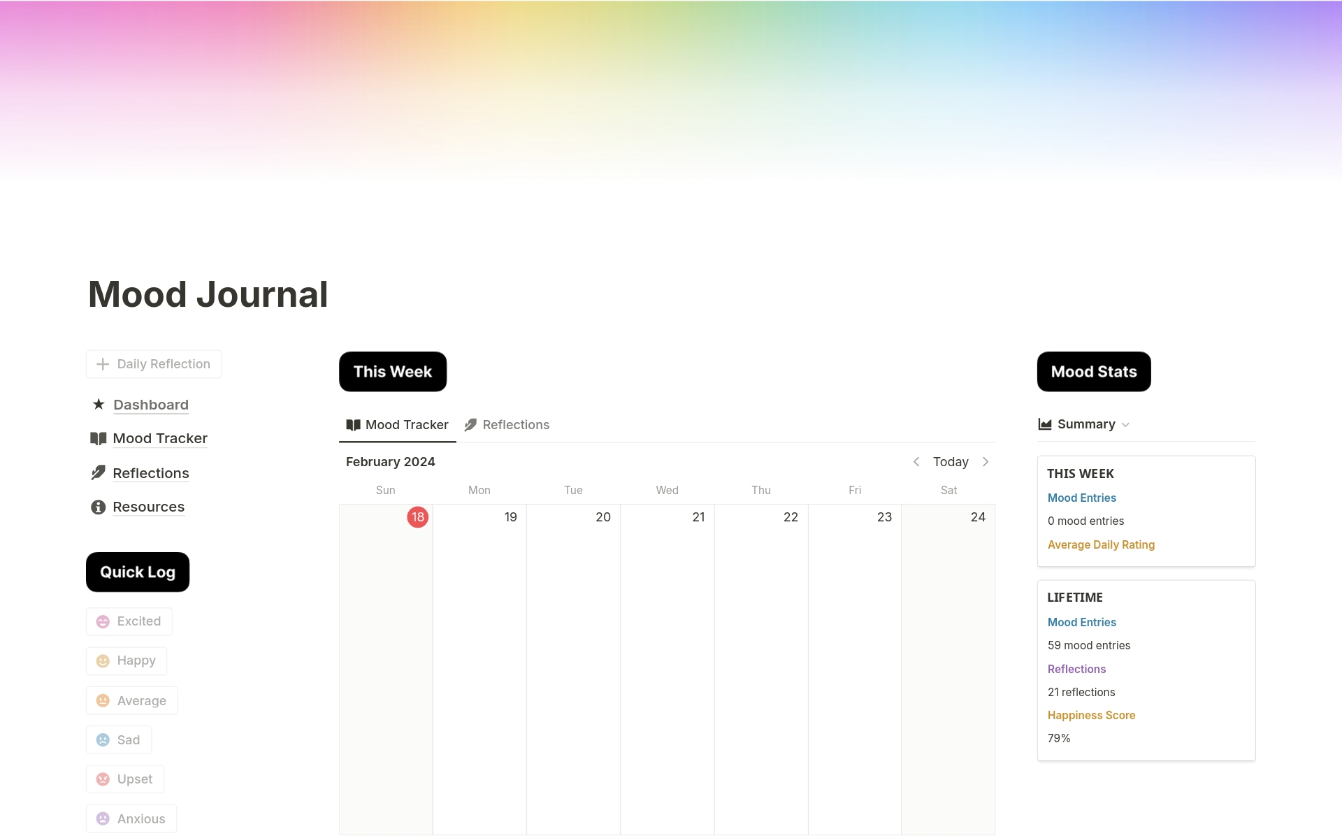 Mood Journal is a mood tracking system that lets you log your mood with one click, keep daily reflections, and receive stats about your mood.