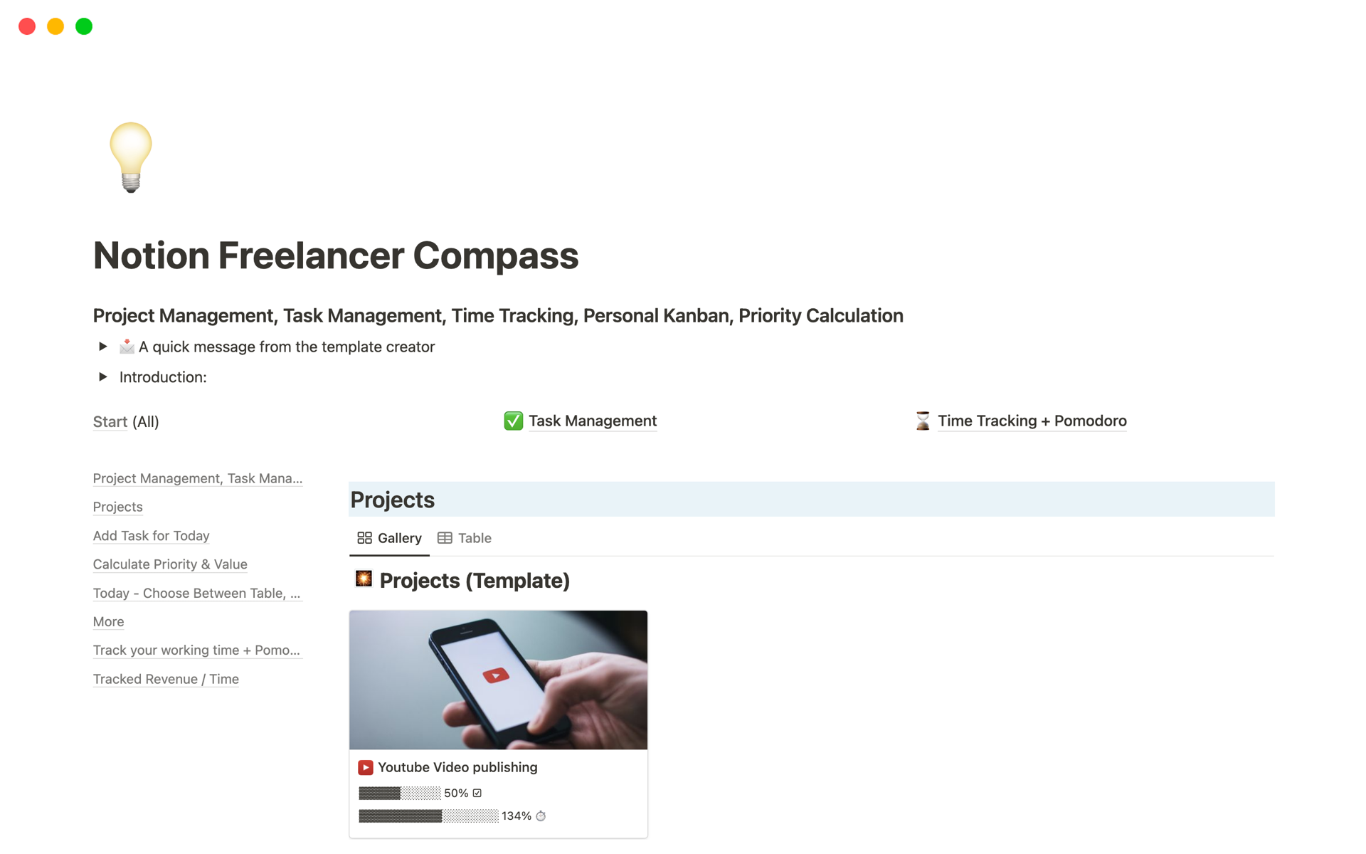 A Project- and Task- Management Template for Freelancers and Solopreneurs.