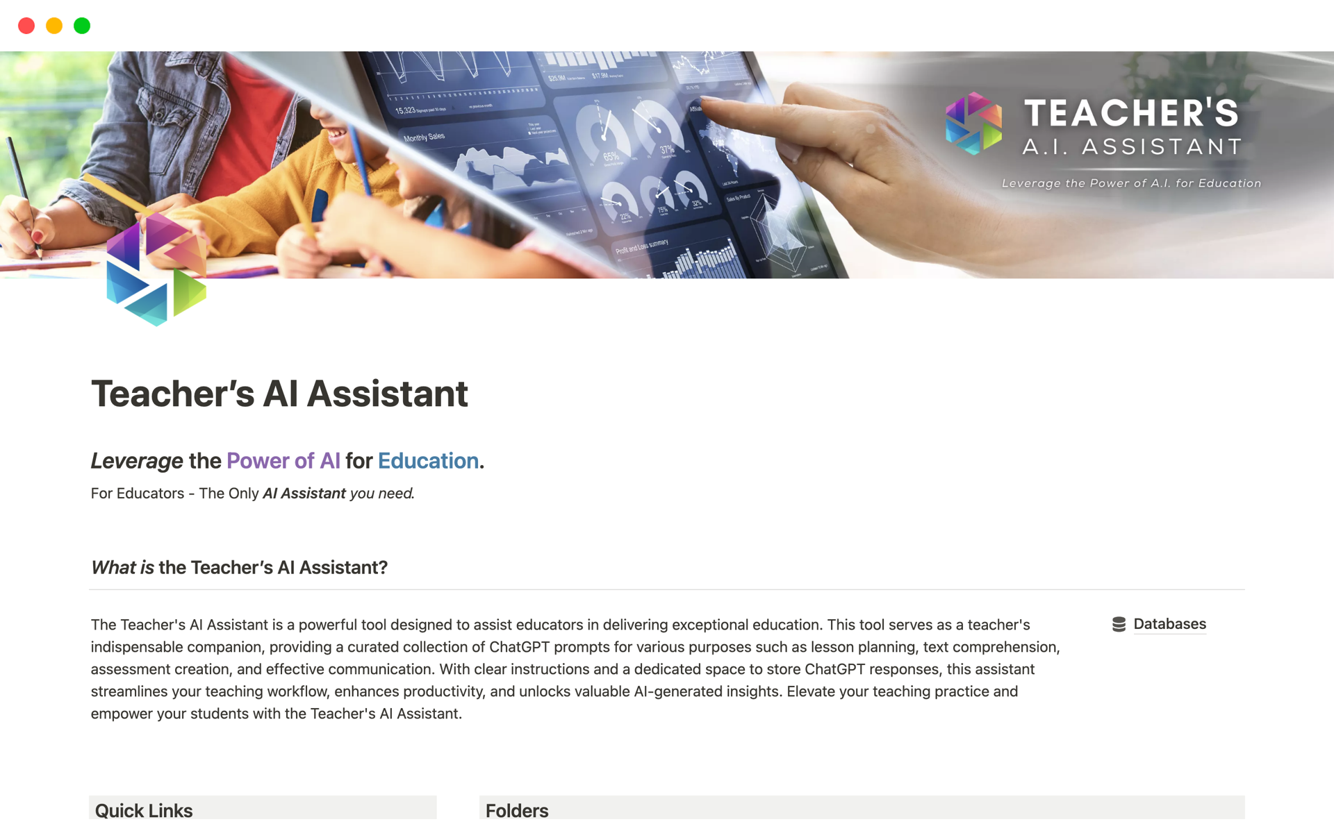 A template preview for Teacher's AI Assistant: AI Resource for Educators
