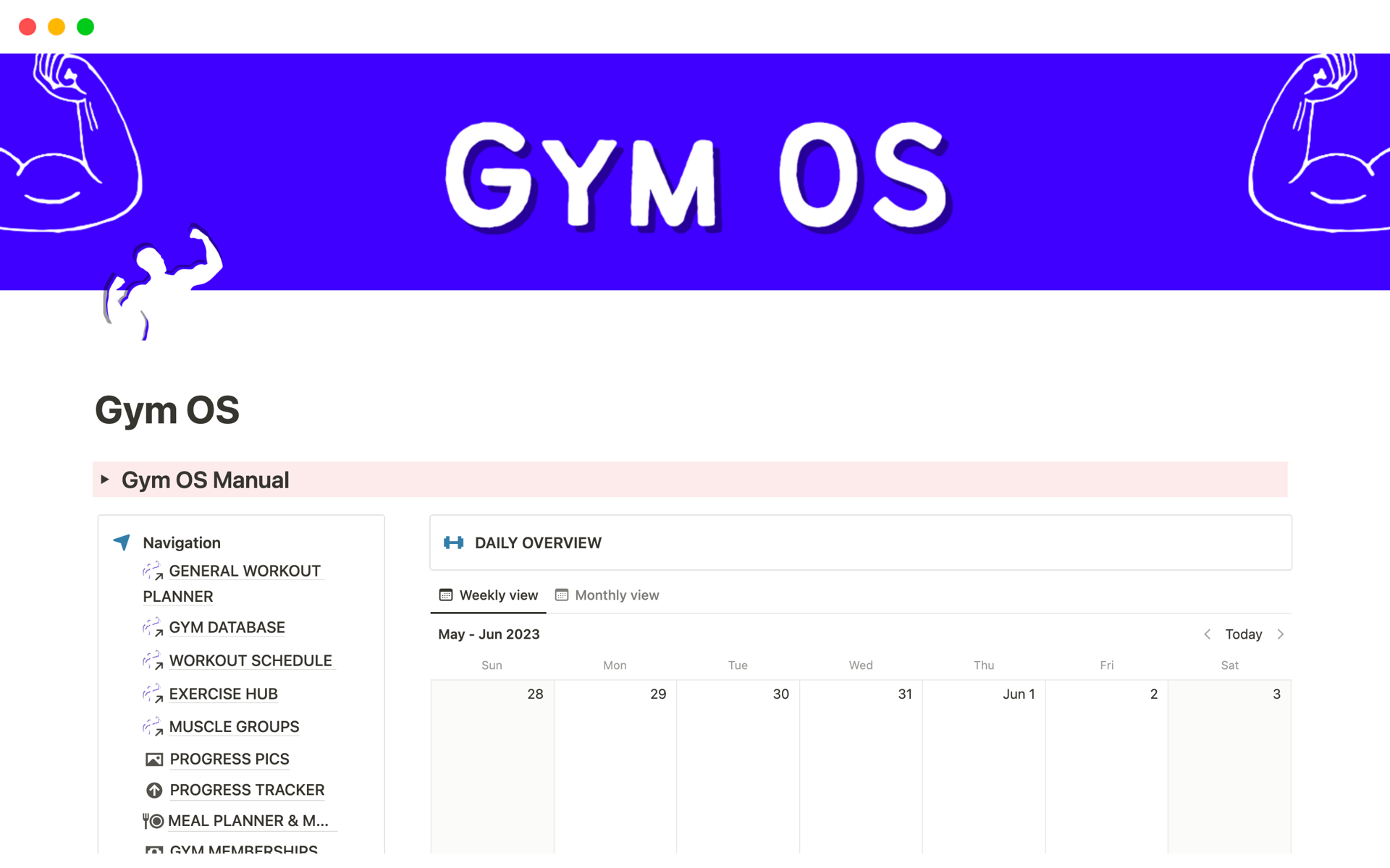 A template preview for Gym OS