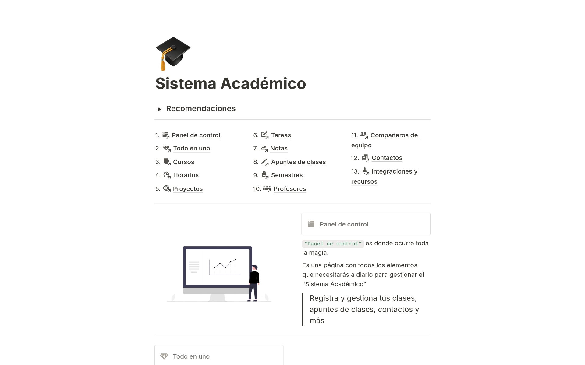 A template preview for Sistema académico