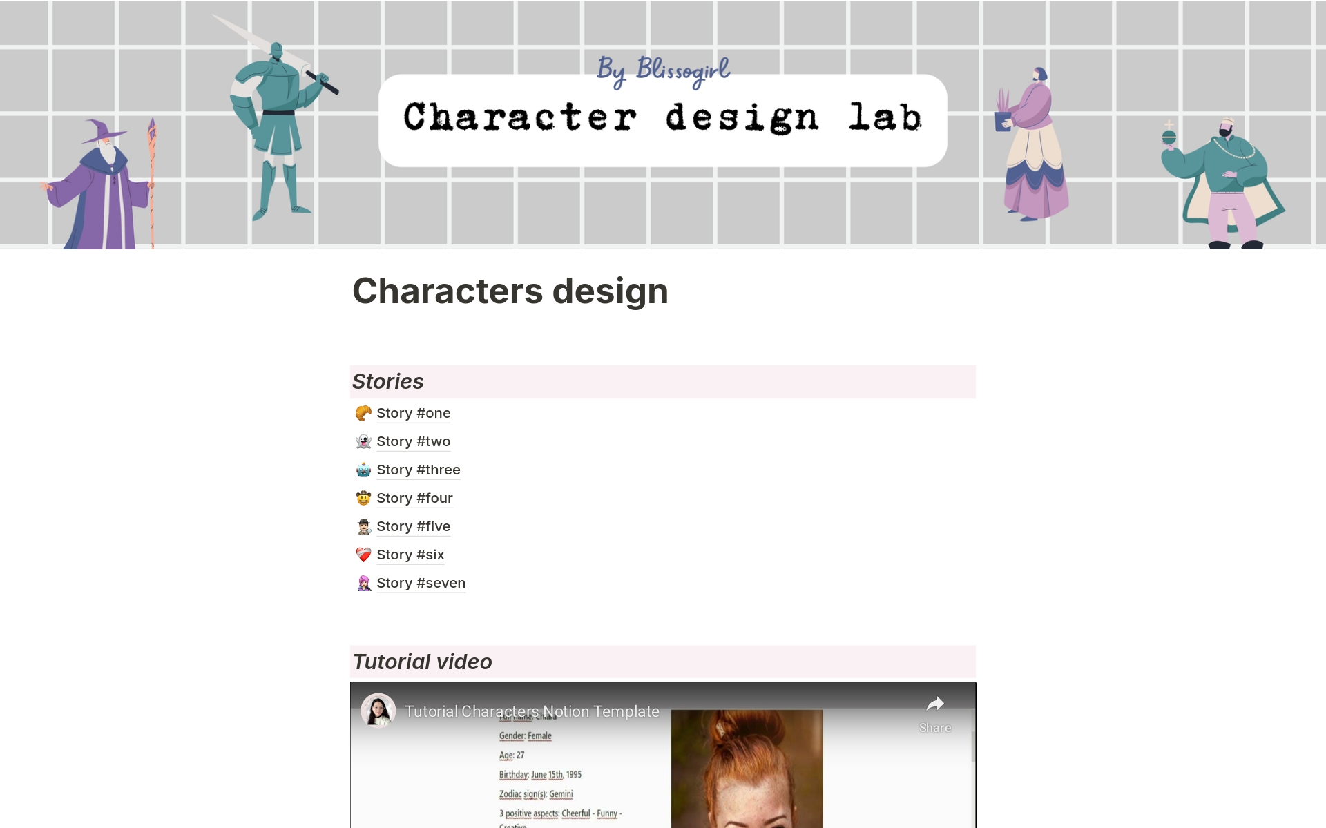 A template preview for Characters Design for Writers