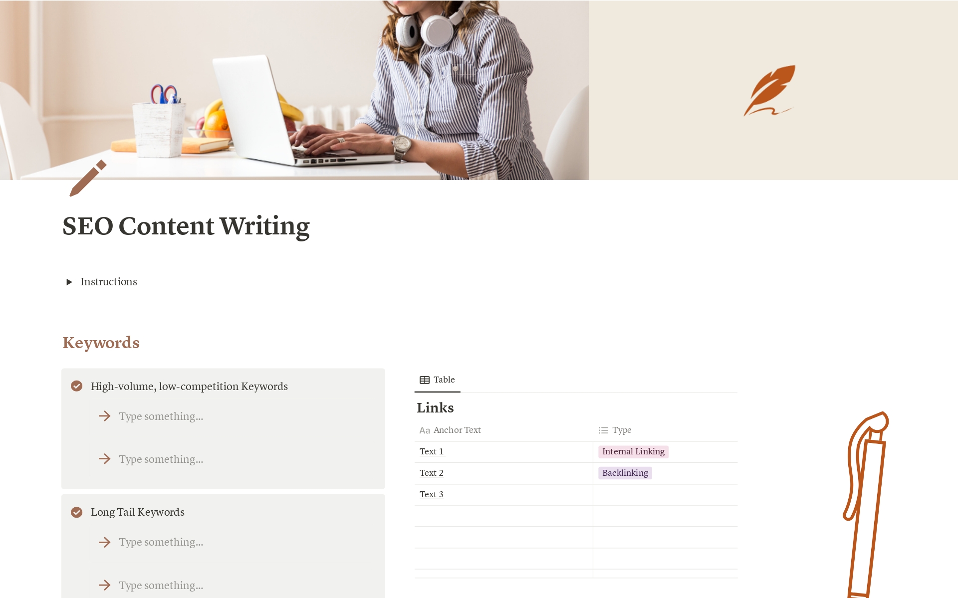 A template preview for SEO Content Writing