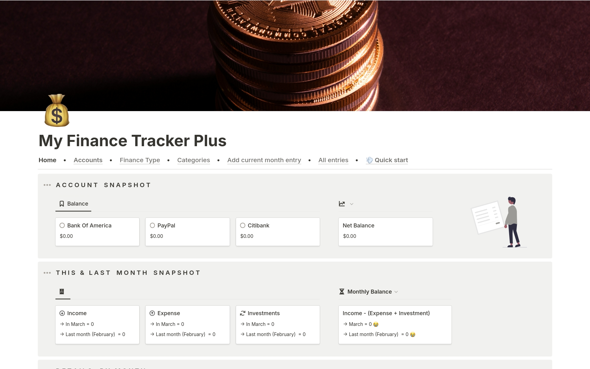 Uma prévia do modelo para My Finance Tracker Plus