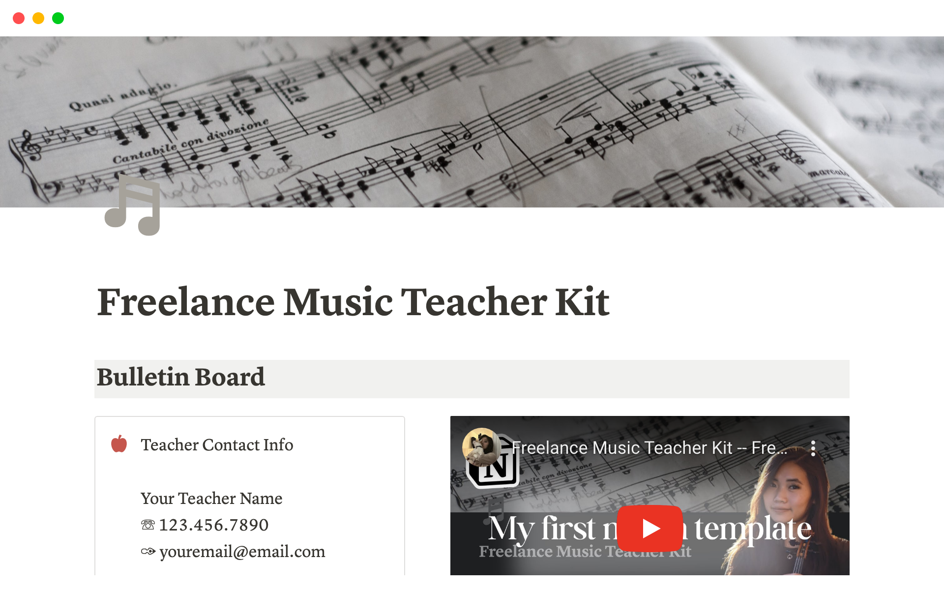 A template preview for Freelance Music Teacher