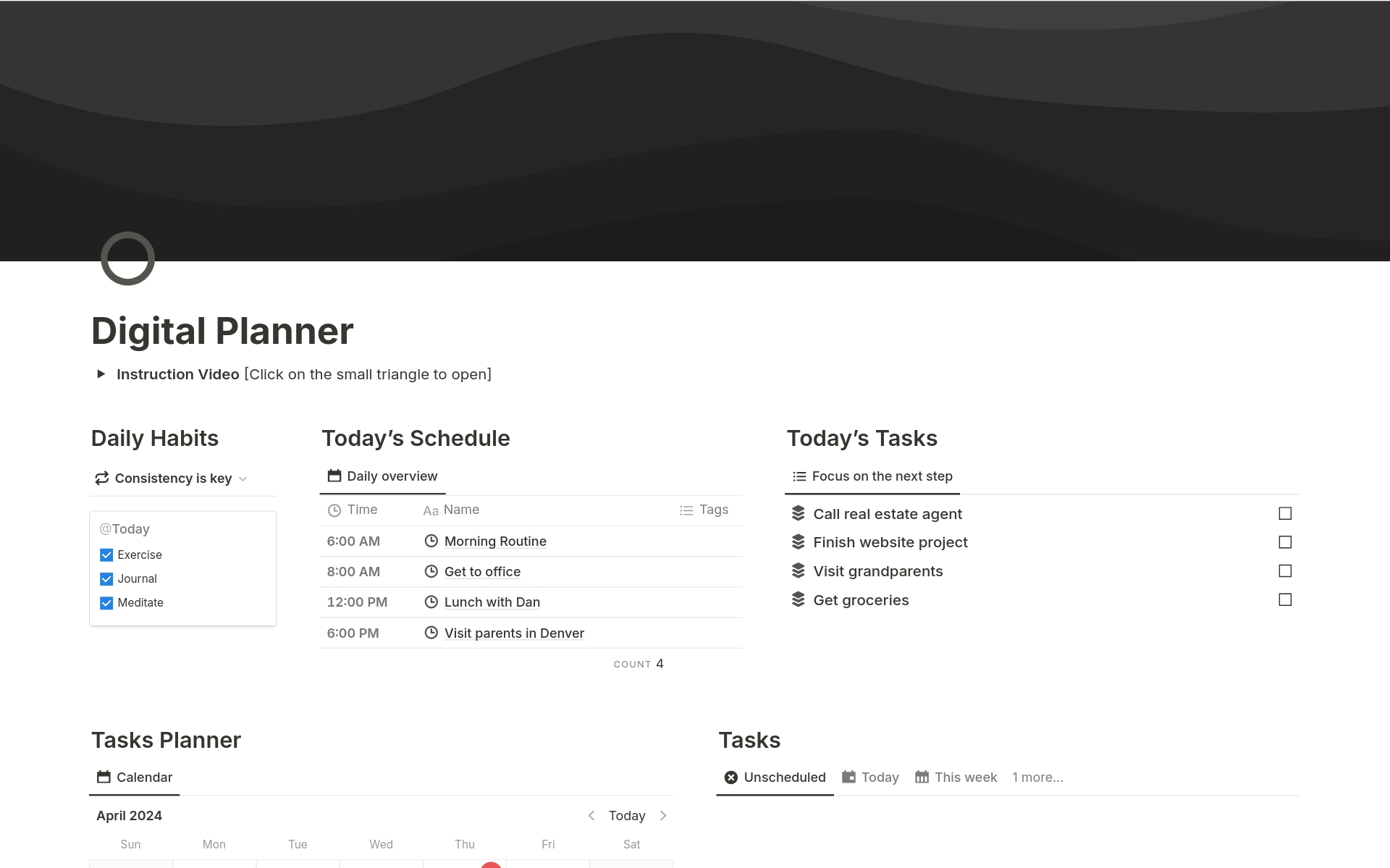 Get organized, tick of your daily habits and boost your productivity with the Digital Planner template for Notion.