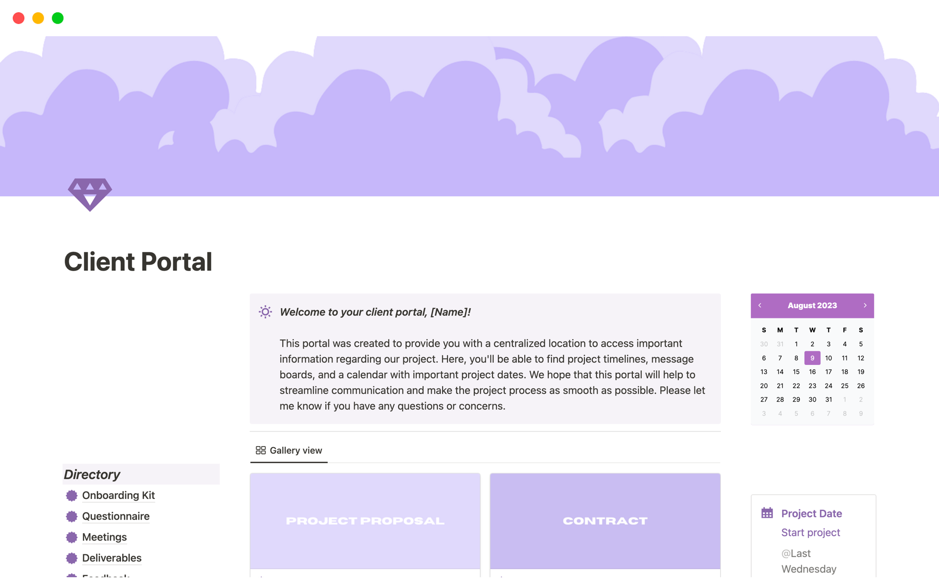 What's Included:
Client Portal
Project Proposal Template
Contract & Invoice Management
Resources & Calendar Integration
Onboarding & Offboarding Kit
Meetings & Deliverables Tracking
Feedback Template