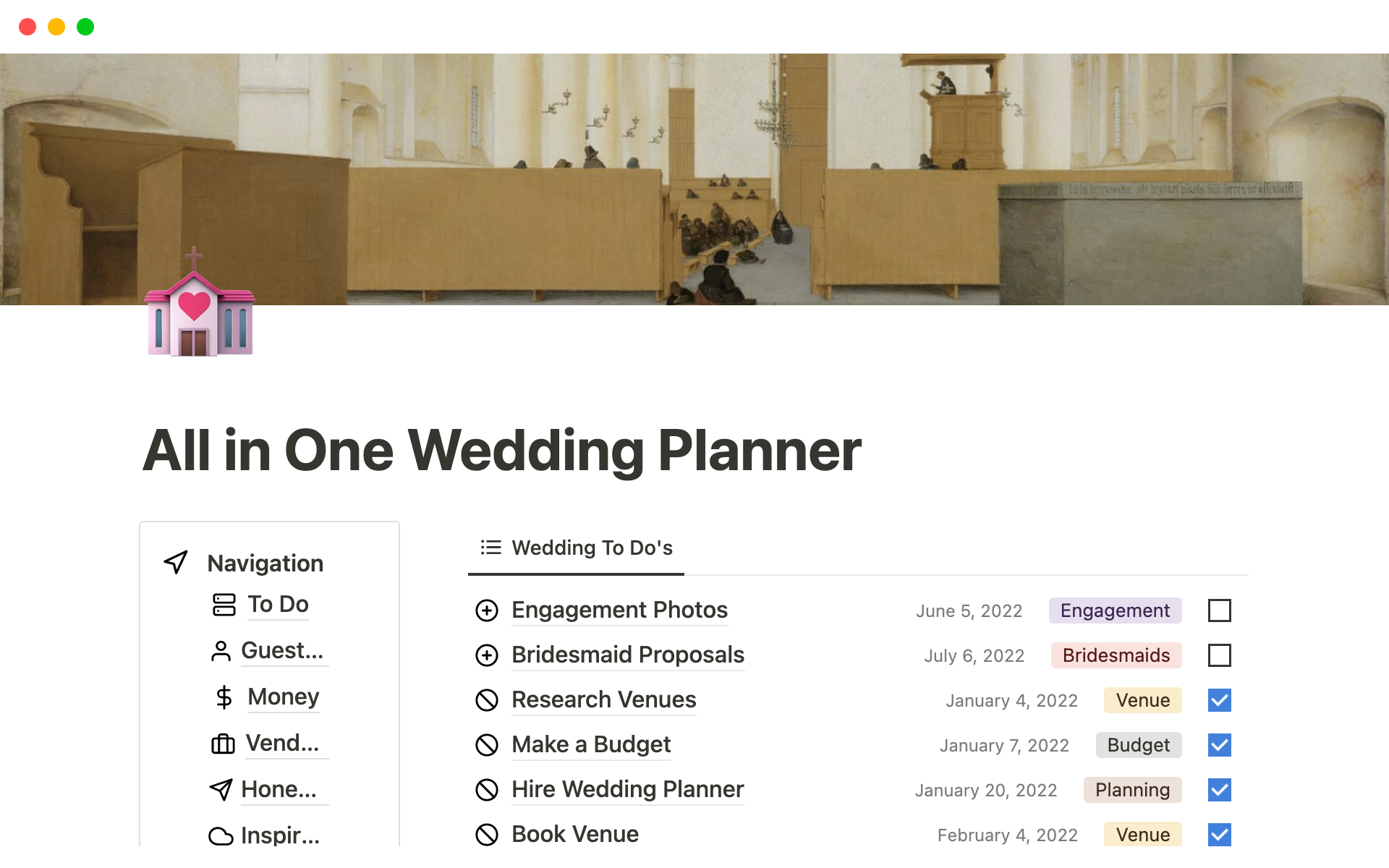 A template preview for All-in-One Wedding Planner Notion Template