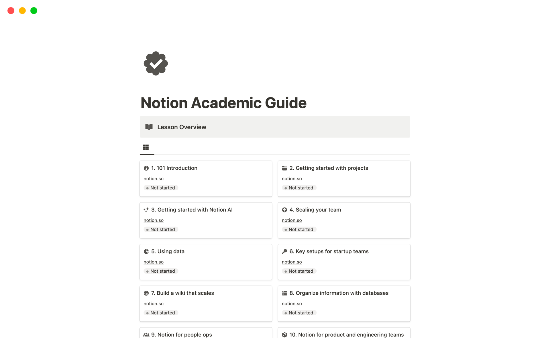 Uma prévia do modelo para Notion Academic Guide