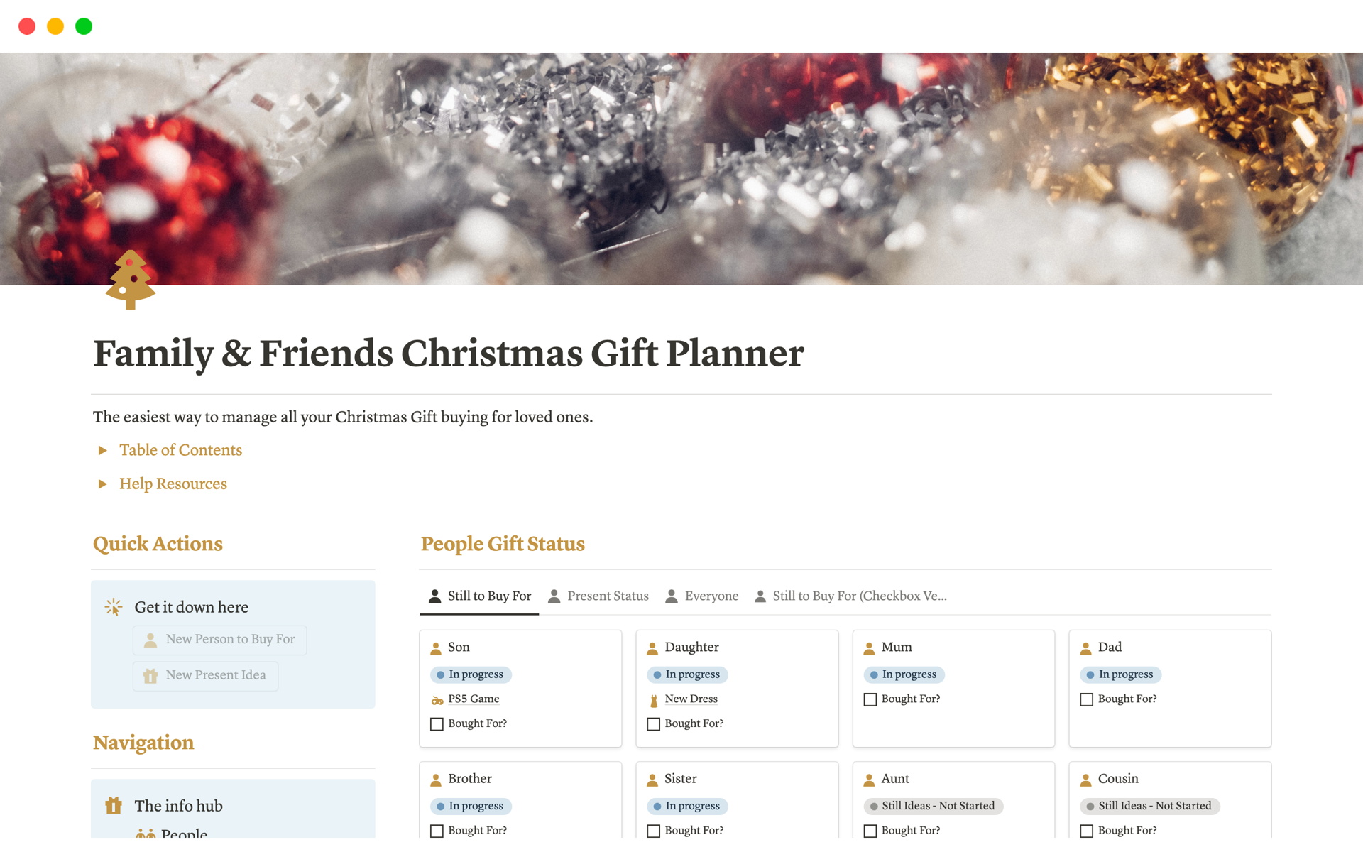 Family & Friends Christmas Gift Planner | Notion Template