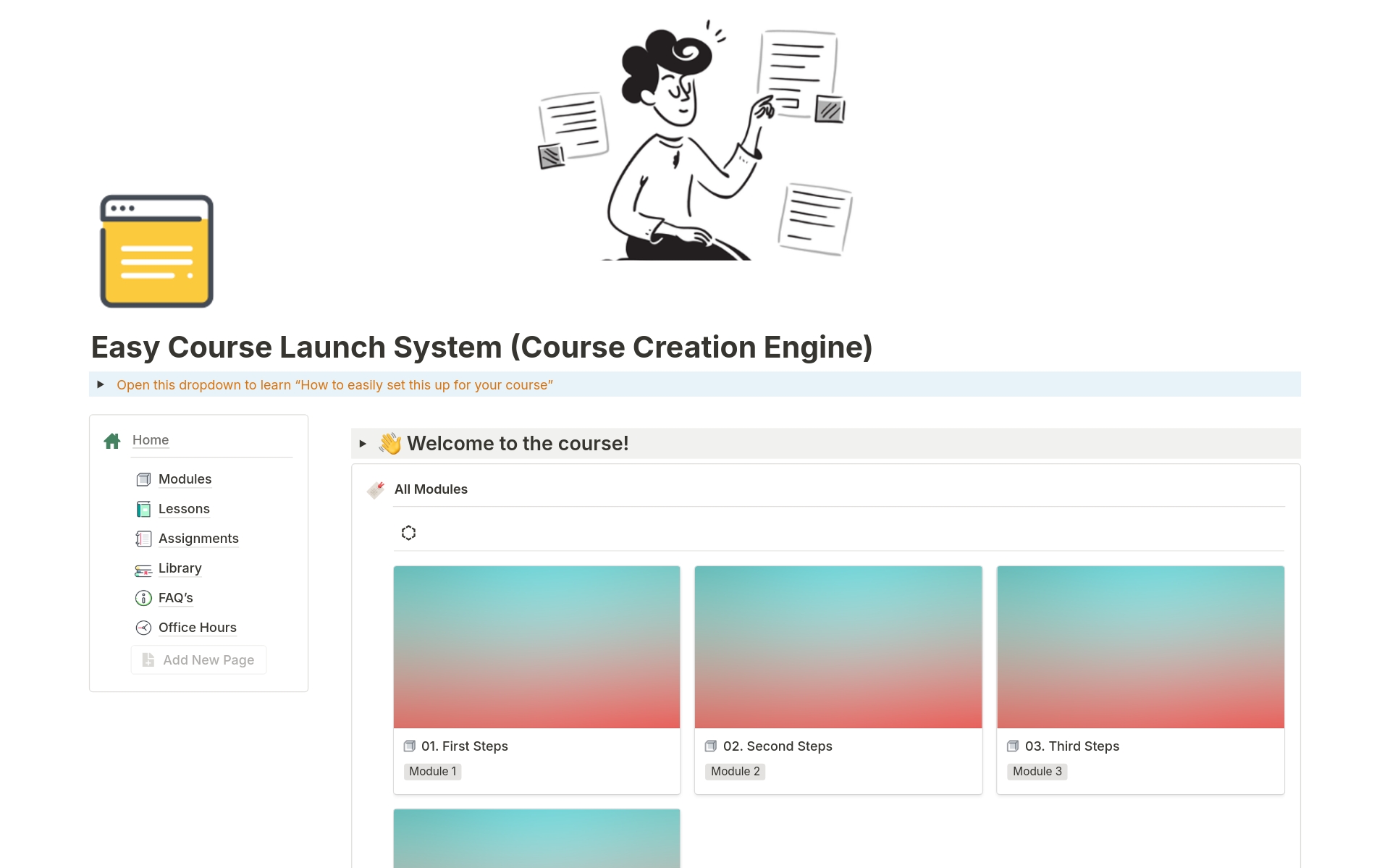 En förhandsgranskning av mallen för Easy Course Launch System (Course Creation Engine)