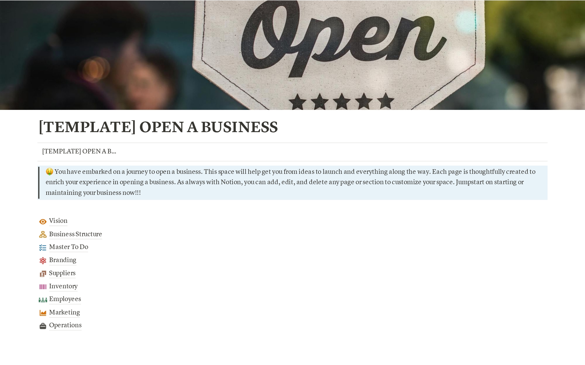 A template preview for OPEN A BUSINESS