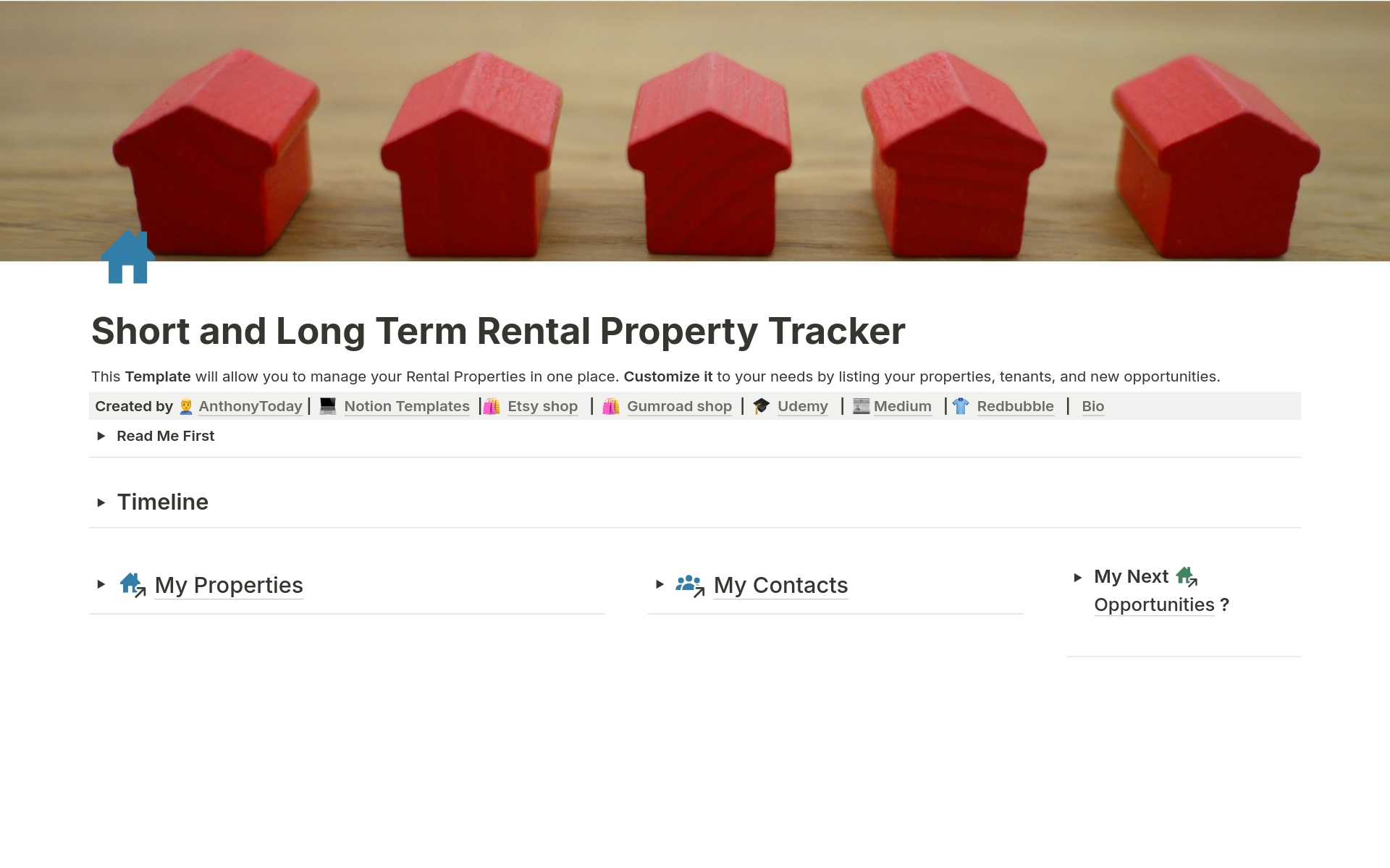 A template preview for Short and Long Term Rental Property Tracker