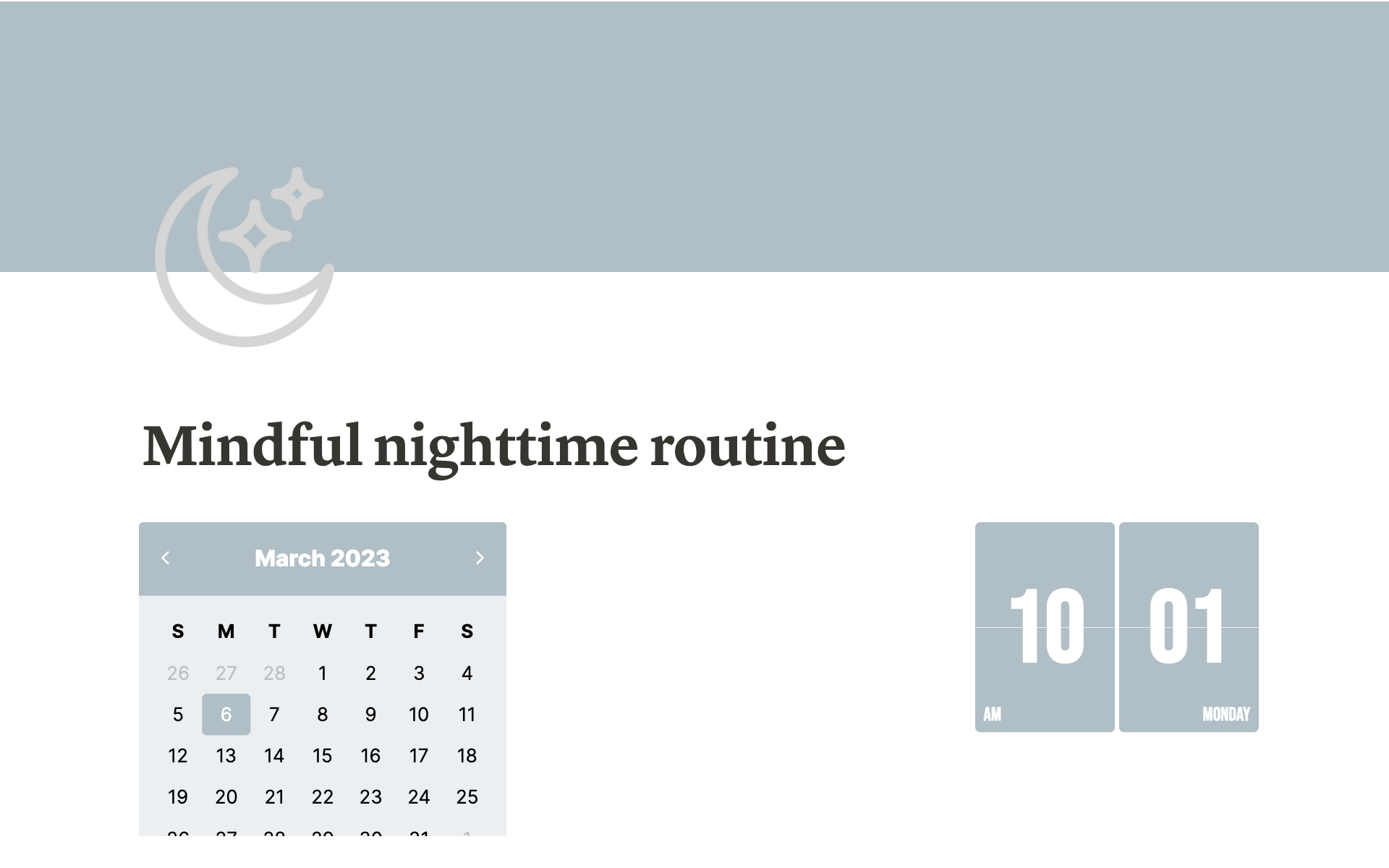 A template preview for Mindful nighttime routine