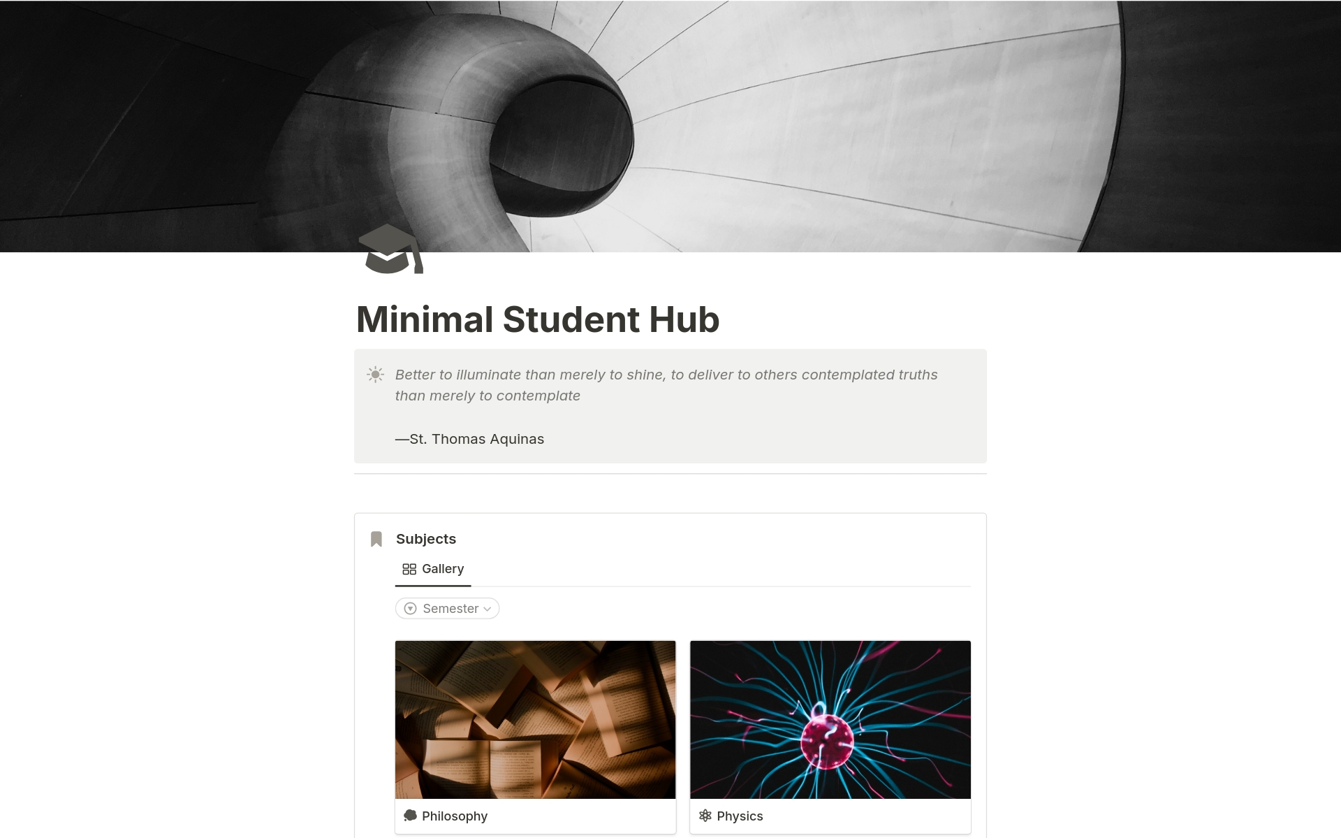 A template preview for Minimal Student Hub