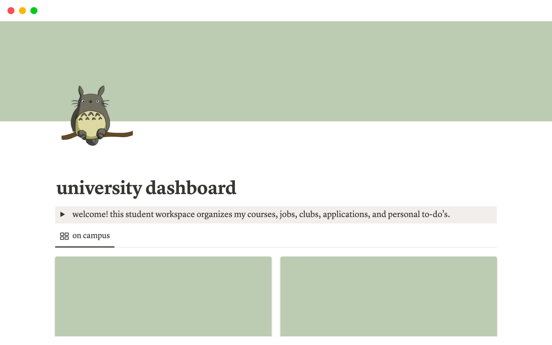 Eine Vorlagenvorschau für University Dashboard