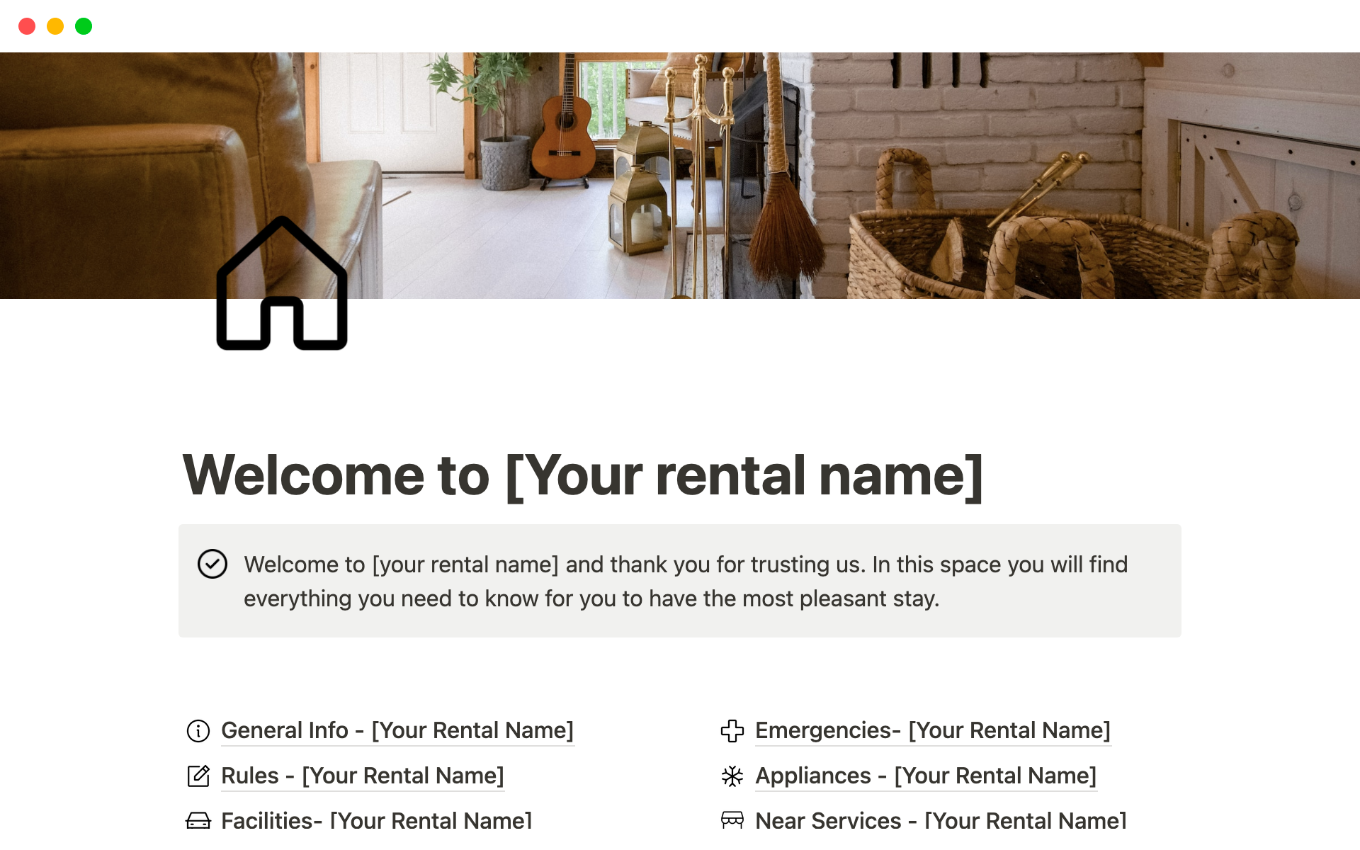 With this Notion template, you will be able to send your guests all the information of your rental in one single link.